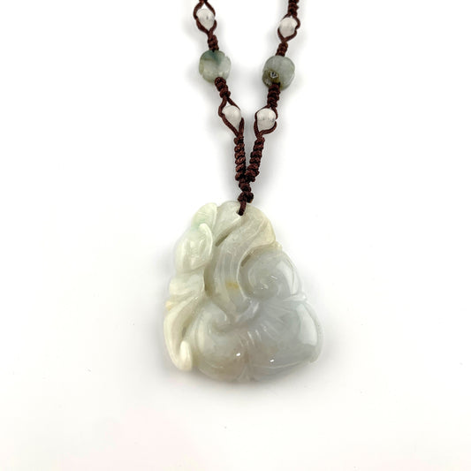 Jadeite Jade Lucky Ruyi, Ru Yi, 如意, Pendant Hand Carved Necklace, YW-0110-1647022446 - AriaDesignCollection