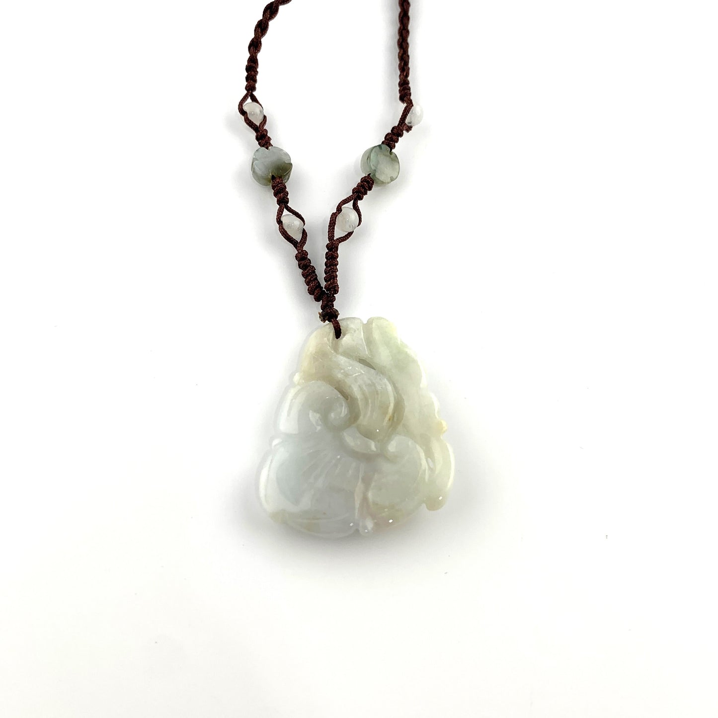 Jadeite Jade Lucky Ruyi, Ru Yi, 如意, Pendant Hand Carved Necklace, YW-0110-1647022446 - AriaDesignCollection
