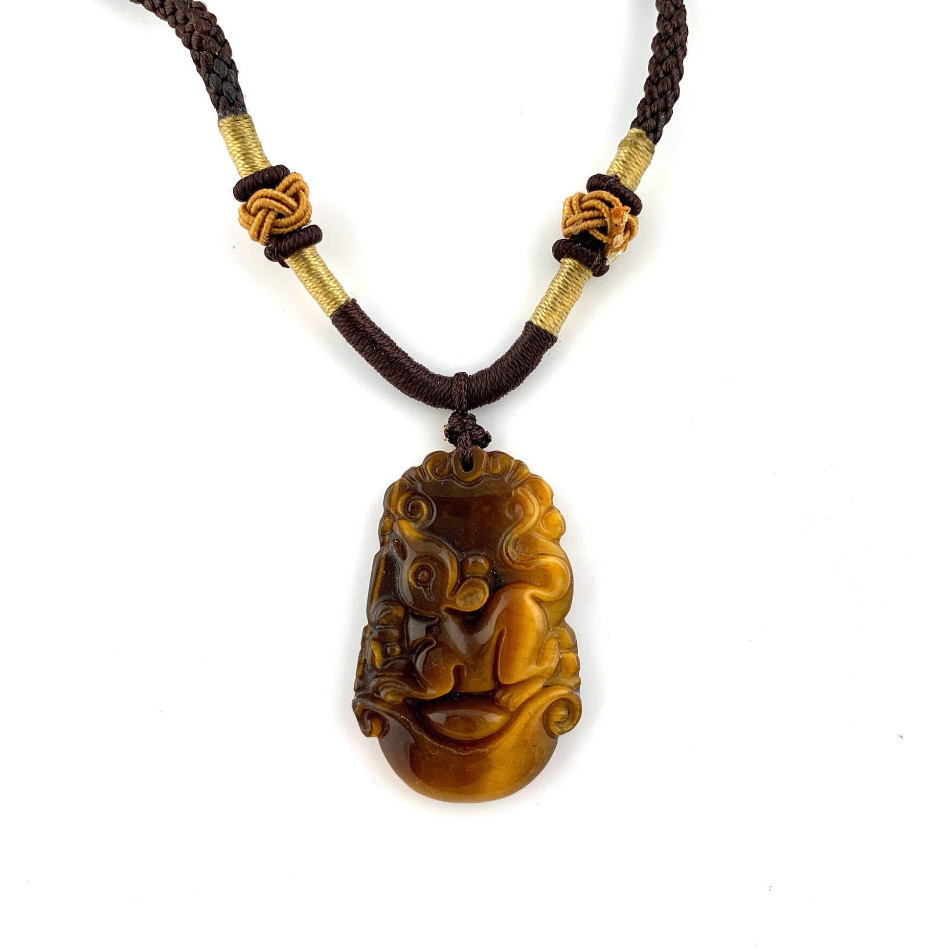 Tiger Eye Rat Mouse Chinese Zodiac Carved Pendant Necklace, YW-0321-1646065720 - AriaDesignCollection