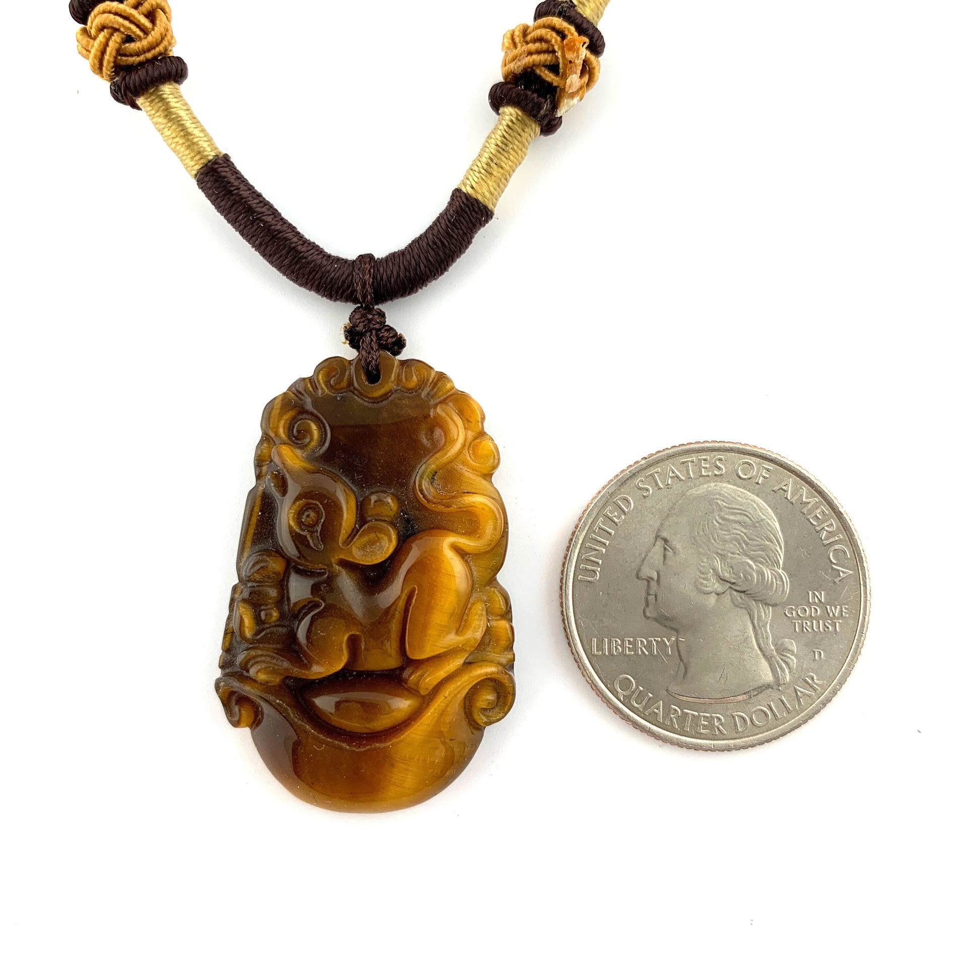 Tiger Eye Rat Mouse Chinese Zodiac Carved Pendant Necklace, YW-0321-1646065720 - AriaDesignCollection