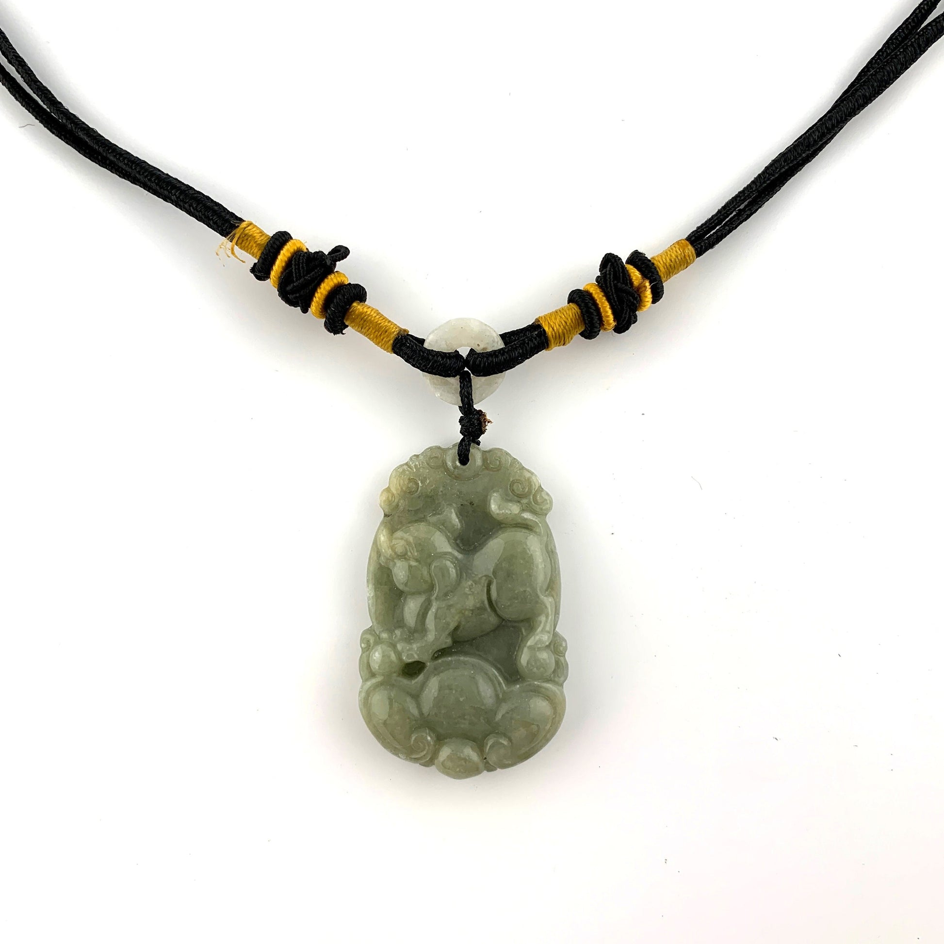 Jadeite Jade Pig Boar Chinese Zodiac Carved Rustic Pendant Necklace, YW-0110-1646934858 - AriaDesignCollection