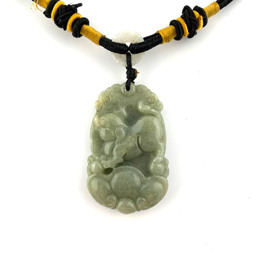 Jadeite Jade Pig Boar Chinese Zodiac Carved Rustic Pendant Necklace, YW-0110-1646934858 - AriaDesignCollection