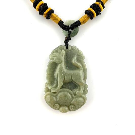 Jadeite Jade Dog Chinese Zodiac Carved Rustic Pendant Necklace, YW-0110-1646929654 - AriaDesignCollection