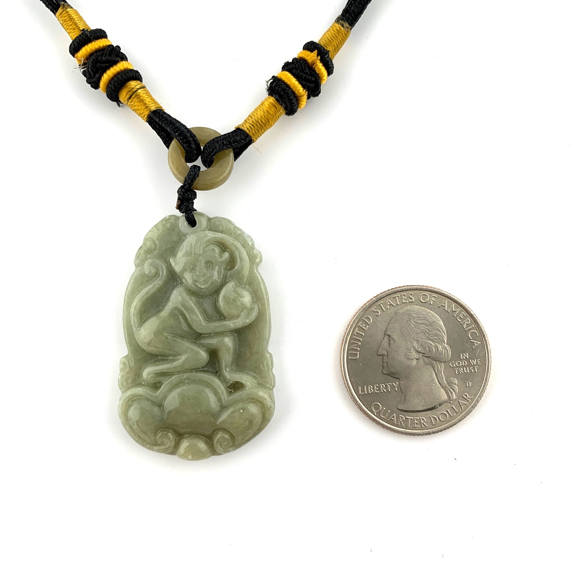 Jadeite Jade Monkey Chinese Zodiac Carved Pendant Necklace, YW-0110-1646929580 - AriaDesignCollection