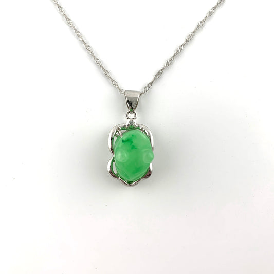 Aventurine Frog Sterling Silver Necklace, YW-0110-1646859864 - AriaDesignCollection