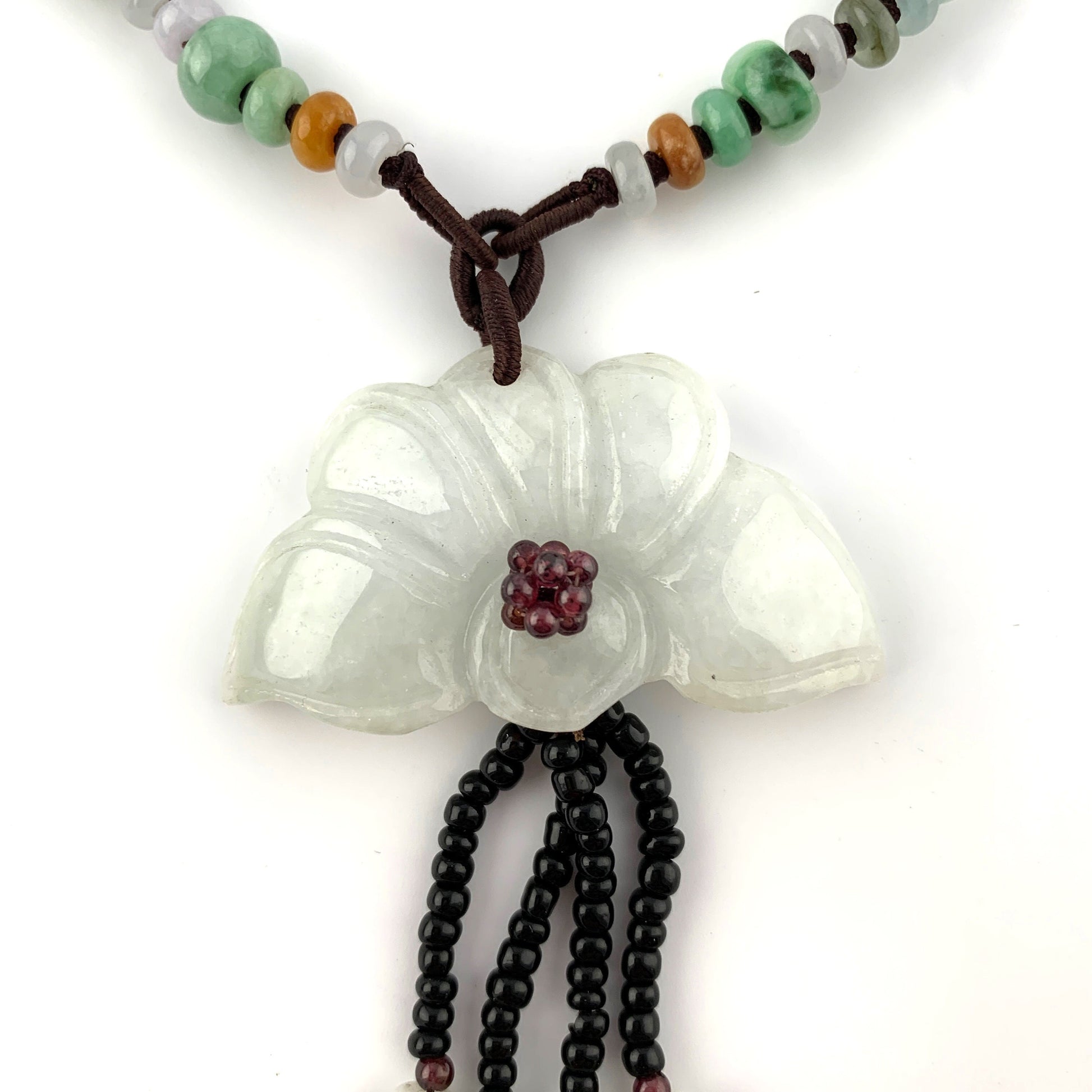 Jadeite Jade Carved Flower Necklace, Jade Floral Necklace, YW-0110-1647125803 - AriaDesignCollection