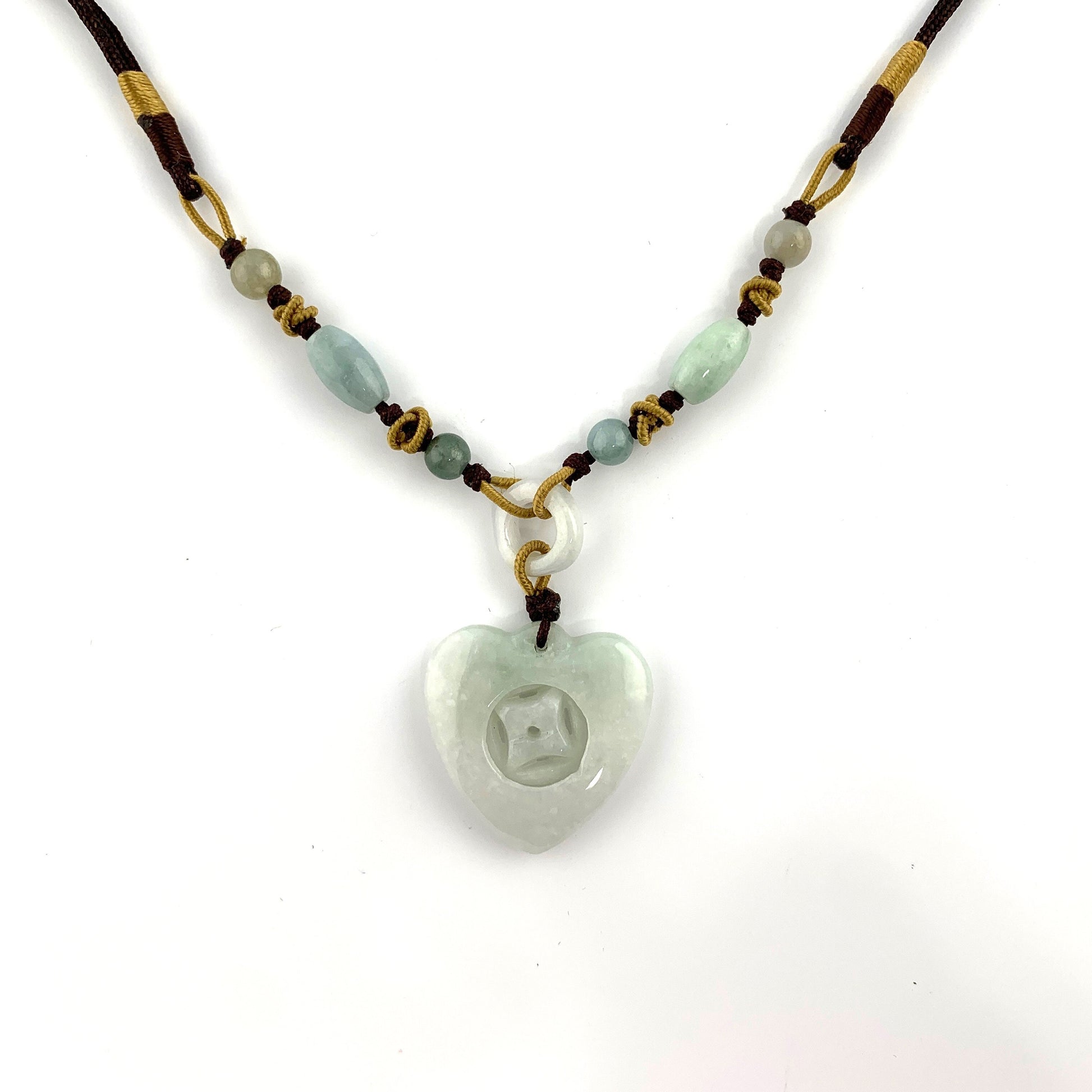 Jadeite Heart Carved Pendant Necklace, YW-0110-1647022552 - AriaDesignCollection