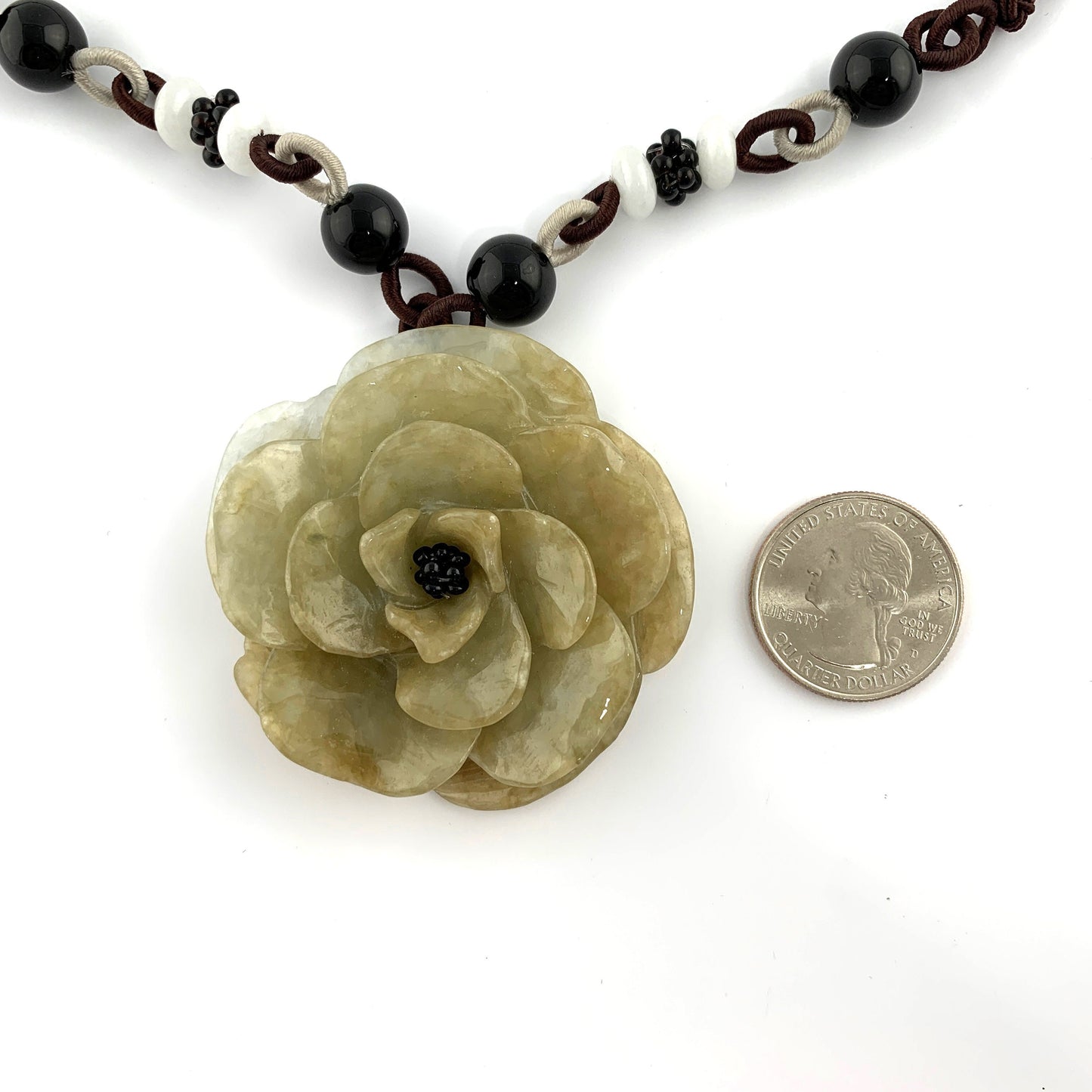 Jadeite Jade Carved Flower Necklace, YW-0110-1647022423 - AriaDesignCollection