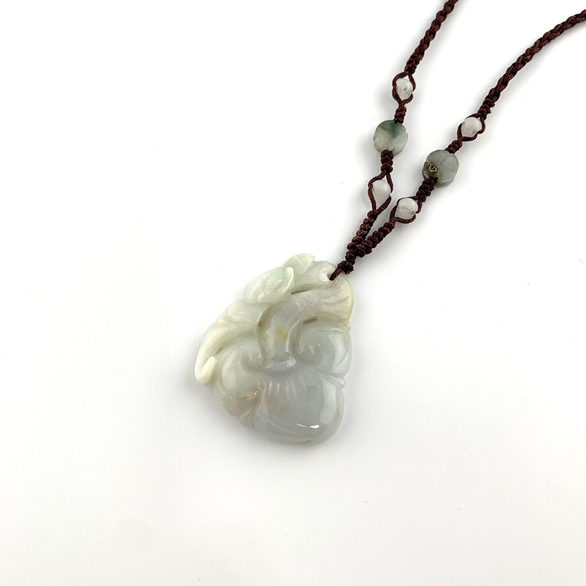 Jadeite Jade Lucky Ruyi, Ru Yi, 如意, Pendant Hand Carved Necklace, YW-0110-1647022446 - AriaDesignCollection