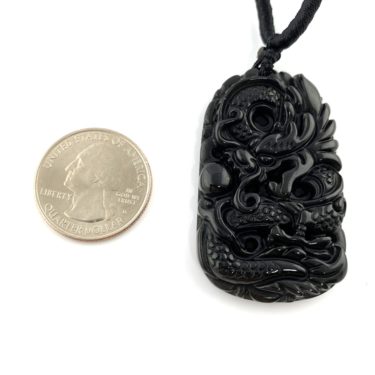 Obsidian Dragon Chinese Zodiac Carved Necklace, YW-0110-1686800541