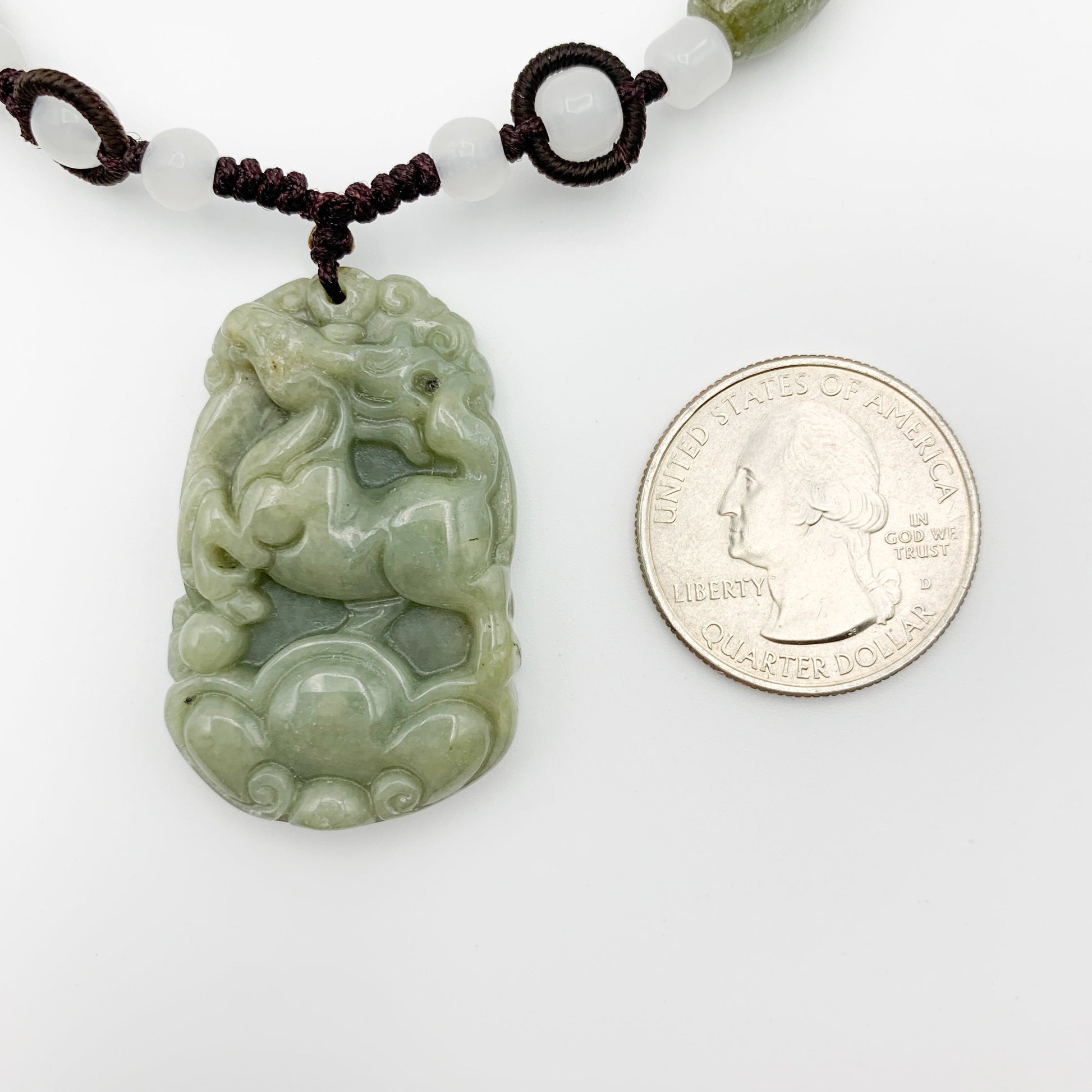 Horse Jadeite Chinese Zodiac Rustic Carved Pendant Necklace, YW-0110-1646804274 - AriaDesignCollection