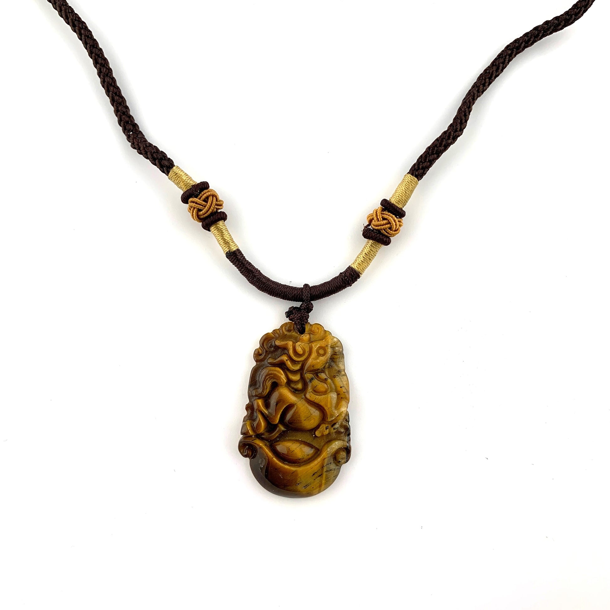 Tiger Eye Horse Chinese Zodiac Rustic Carved Pendant Necklace, YW-0110-1646934969 - AriaDesignCollection