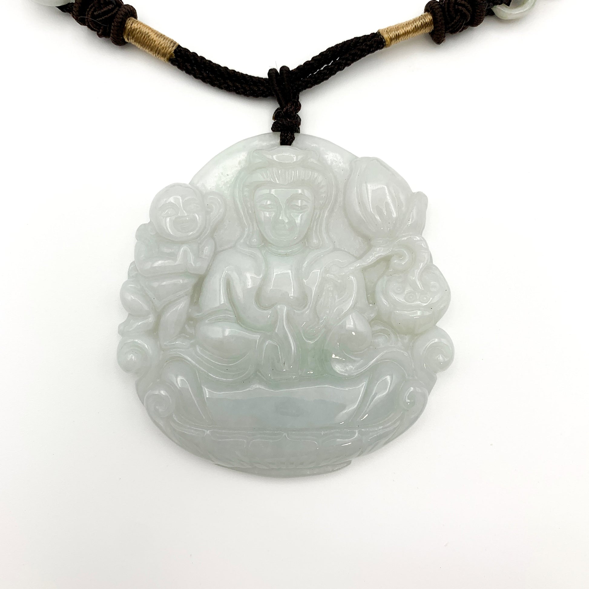 Large Jadeite Jade Guan Yin Avalokiteshvara Carved Pendant, YW-0321-1646714405 - AriaDesignCollection