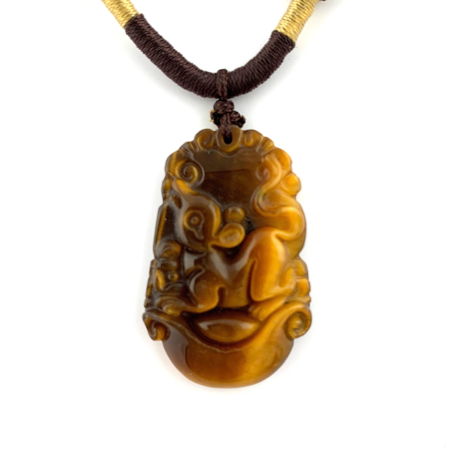 Tiger Eye Rat Mouse Chinese Zodiac Carved Pendant Necklace, YW-0321-1646065720 - AriaDesignCollection