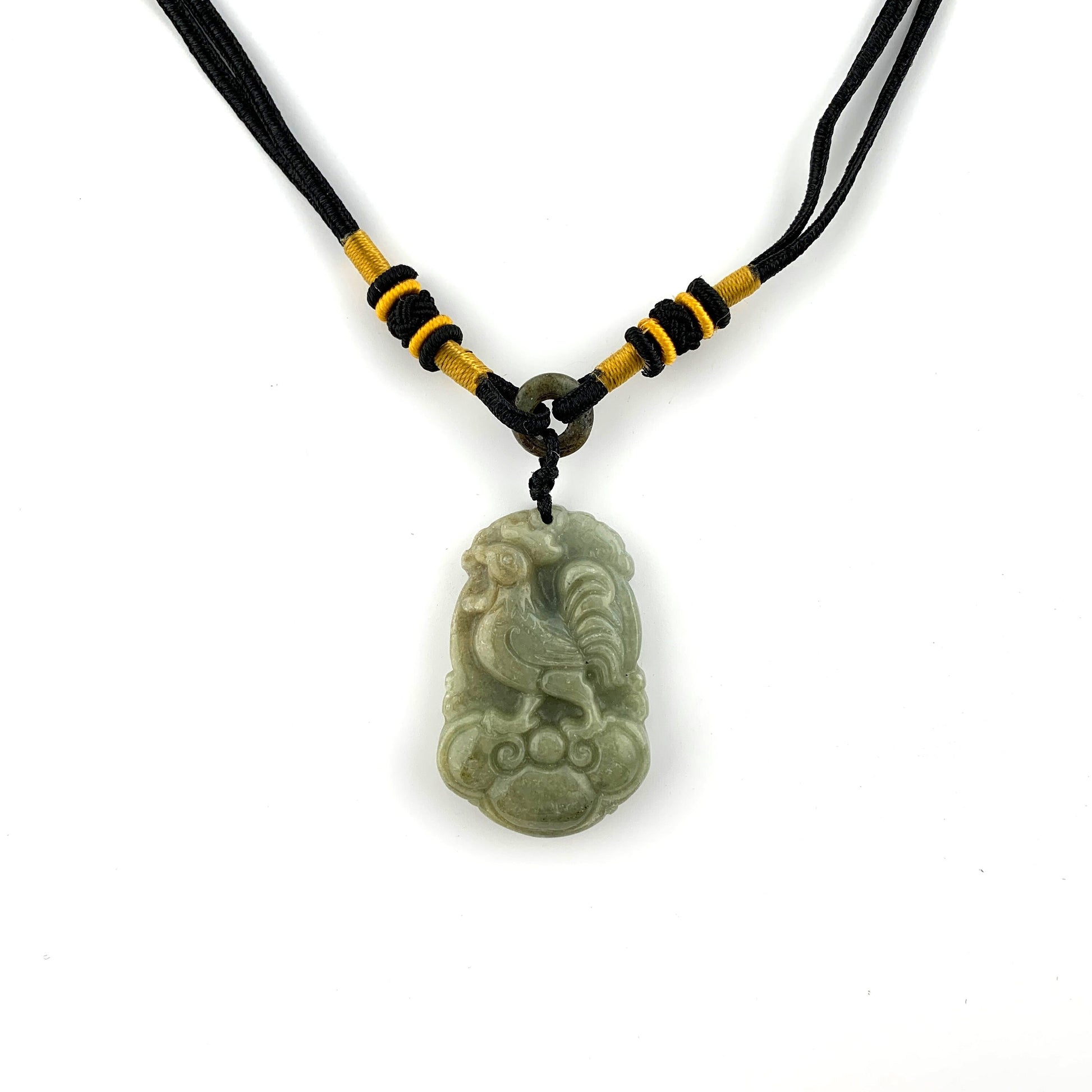 Jadeite Jade Rooster Chicken Chinese Zodiac Carved Rustic Pendant Necklace, YW-0110-1646929630 - AriaDesignCollection