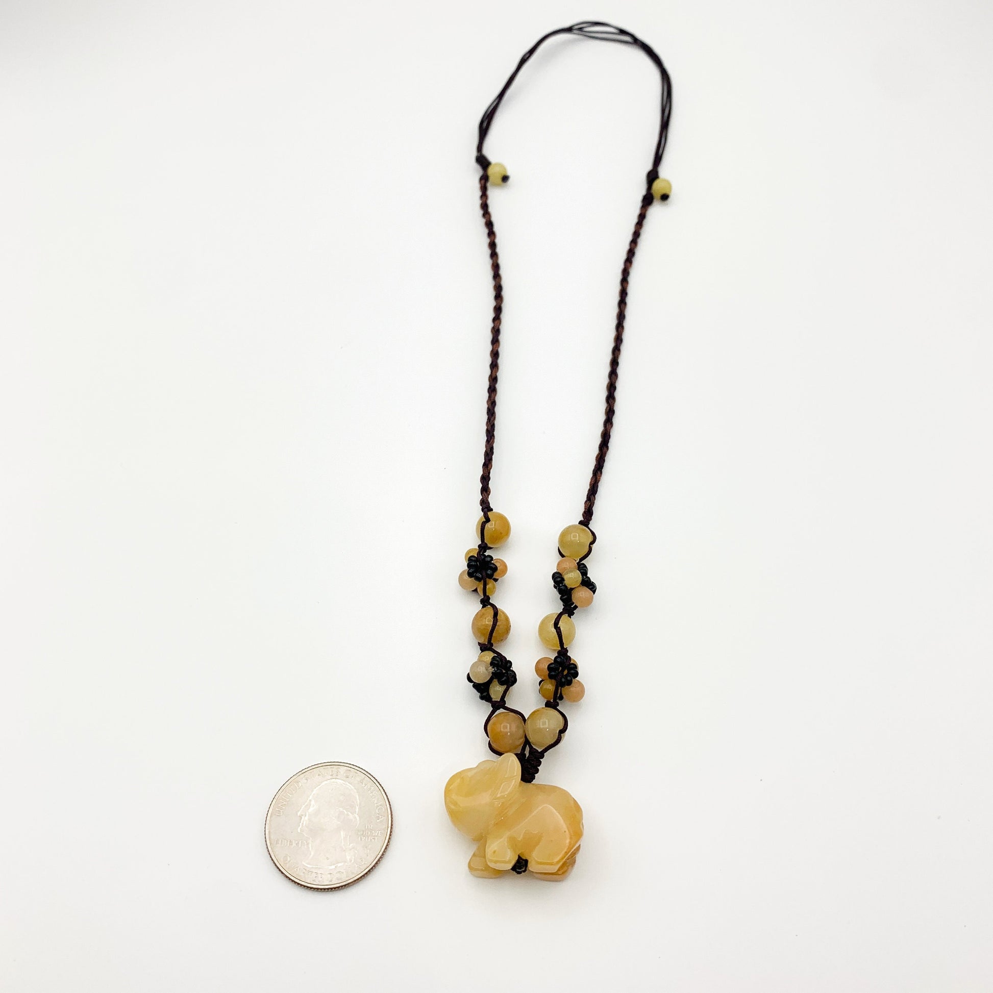 Yellow Jade Elephant Carved Necklace, YW-0110-1646608140 - AriaDesignCollection