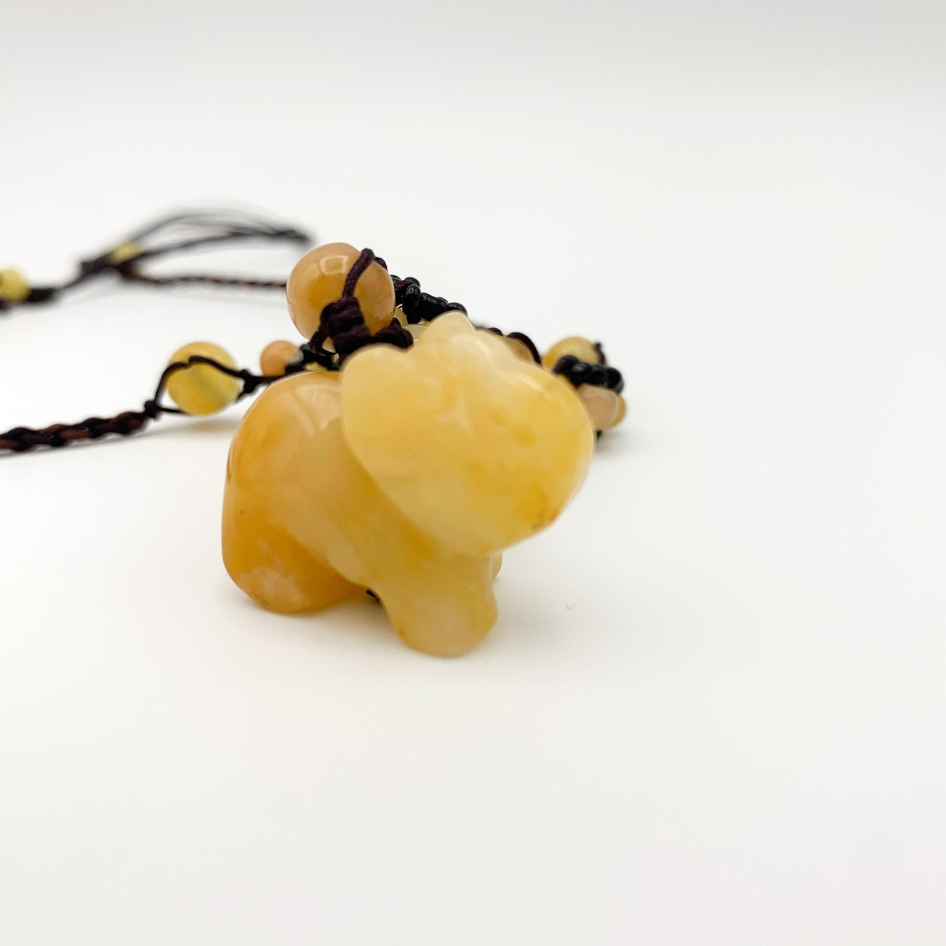 Yellow Jade Elephant Carved Necklace, YW-0110-1646608140 - AriaDesignCollection