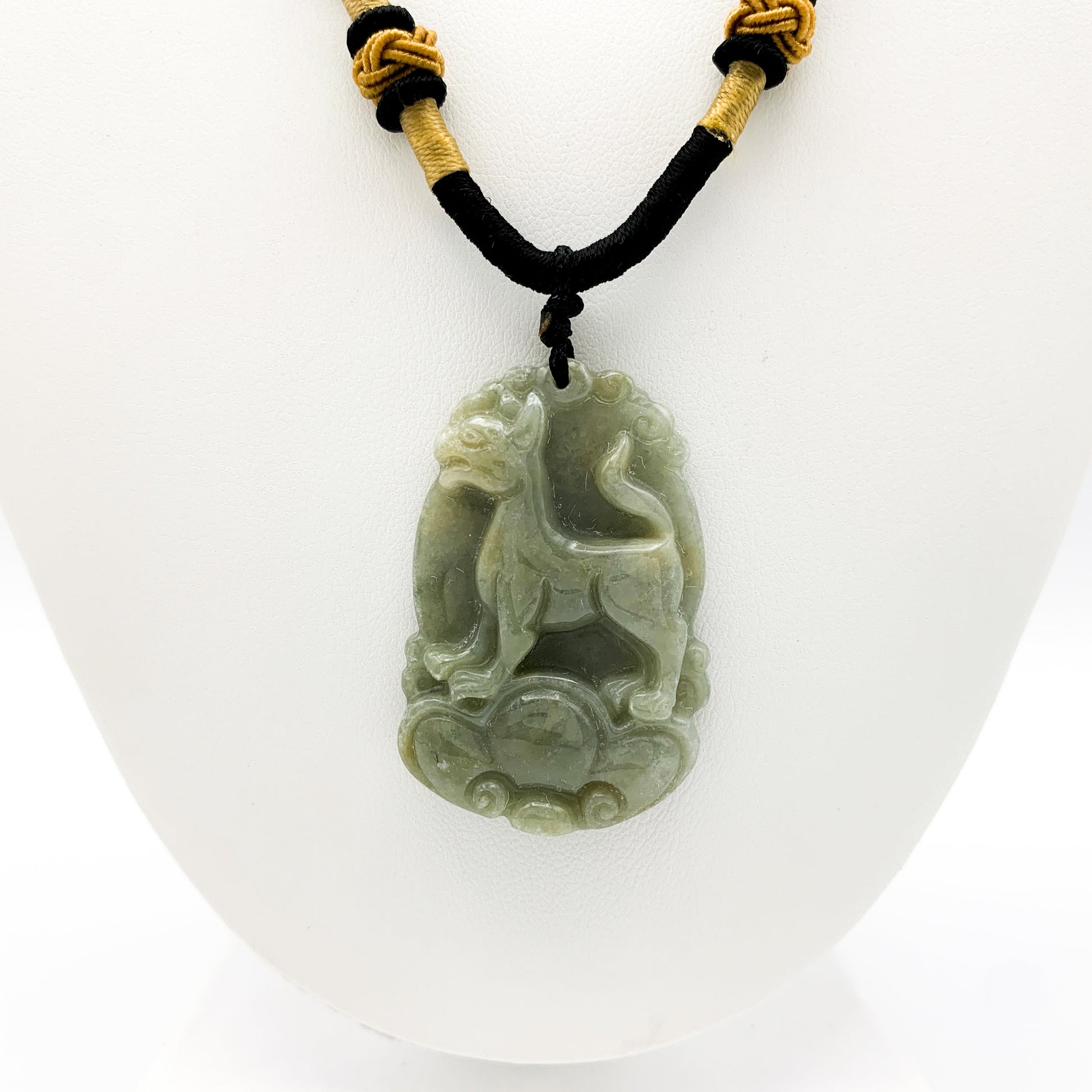 Jadeite Jade Dog Chinese Zodiac Carved Rustic Pendant Necklace, YW-0110-1646607360 - AriaDesignCollection