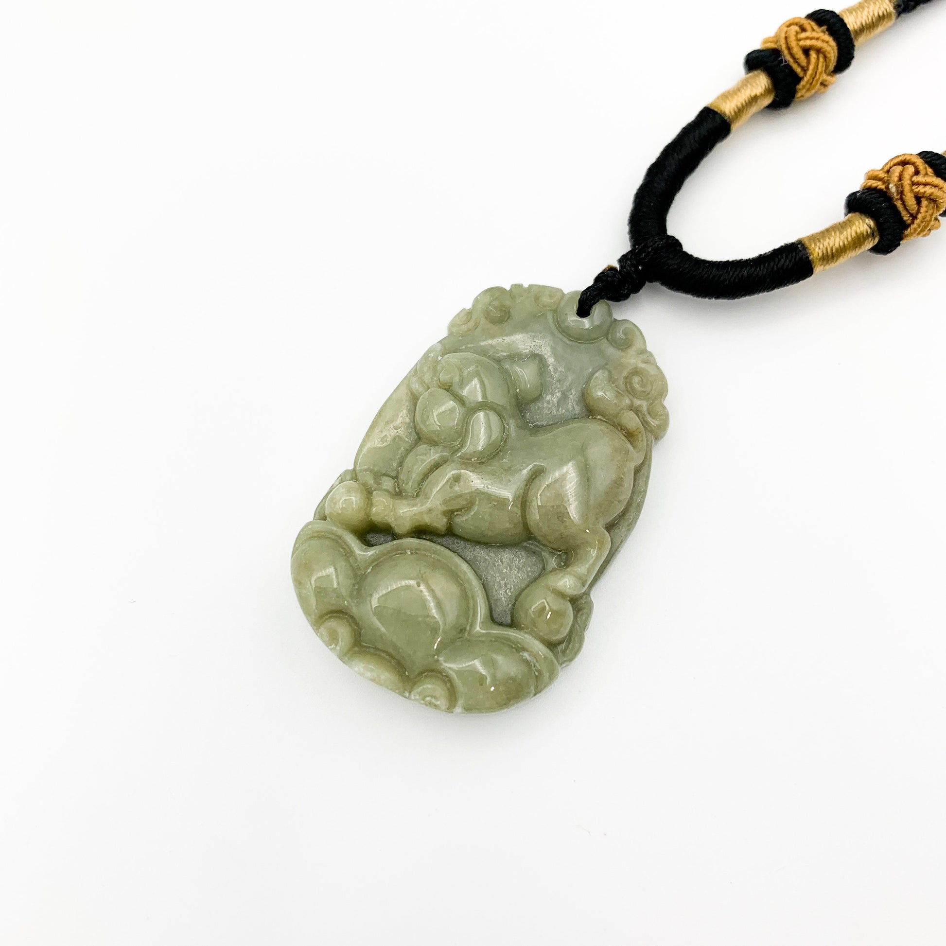 Jadeite Jade Pig Boar Chinese Zodiac Carved Rustic Pendant Necklace, YW-0110-1646605343 - AriaDesignCollection