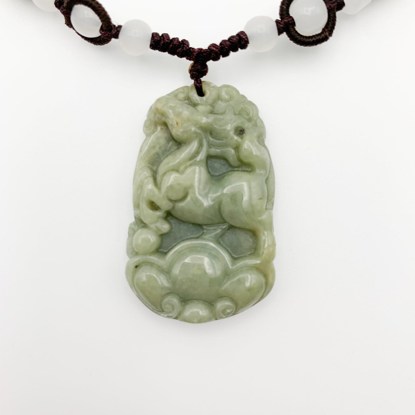 Horse Jadeite Chinese Zodiac Rustic Carved Pendant Necklace, YW-0110-1646804274 - AriaDesignCollection