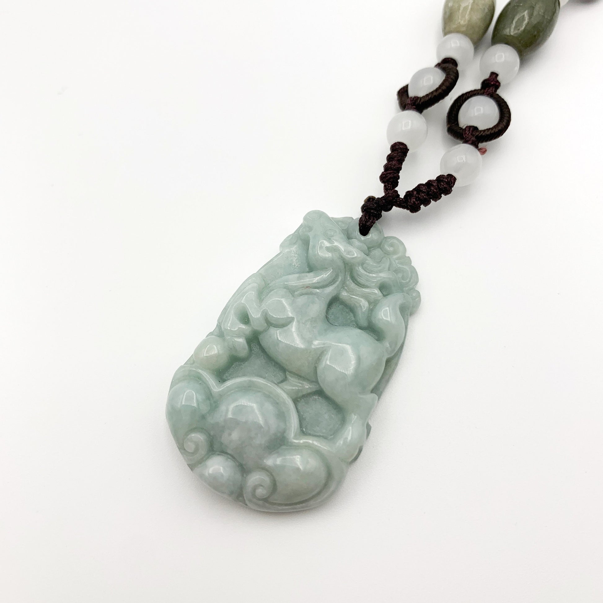 Horse Jade Chinese Zodiac Rustic Carved Pendant Necklace, YW-0110-1646517385 - AriaDesignCollection