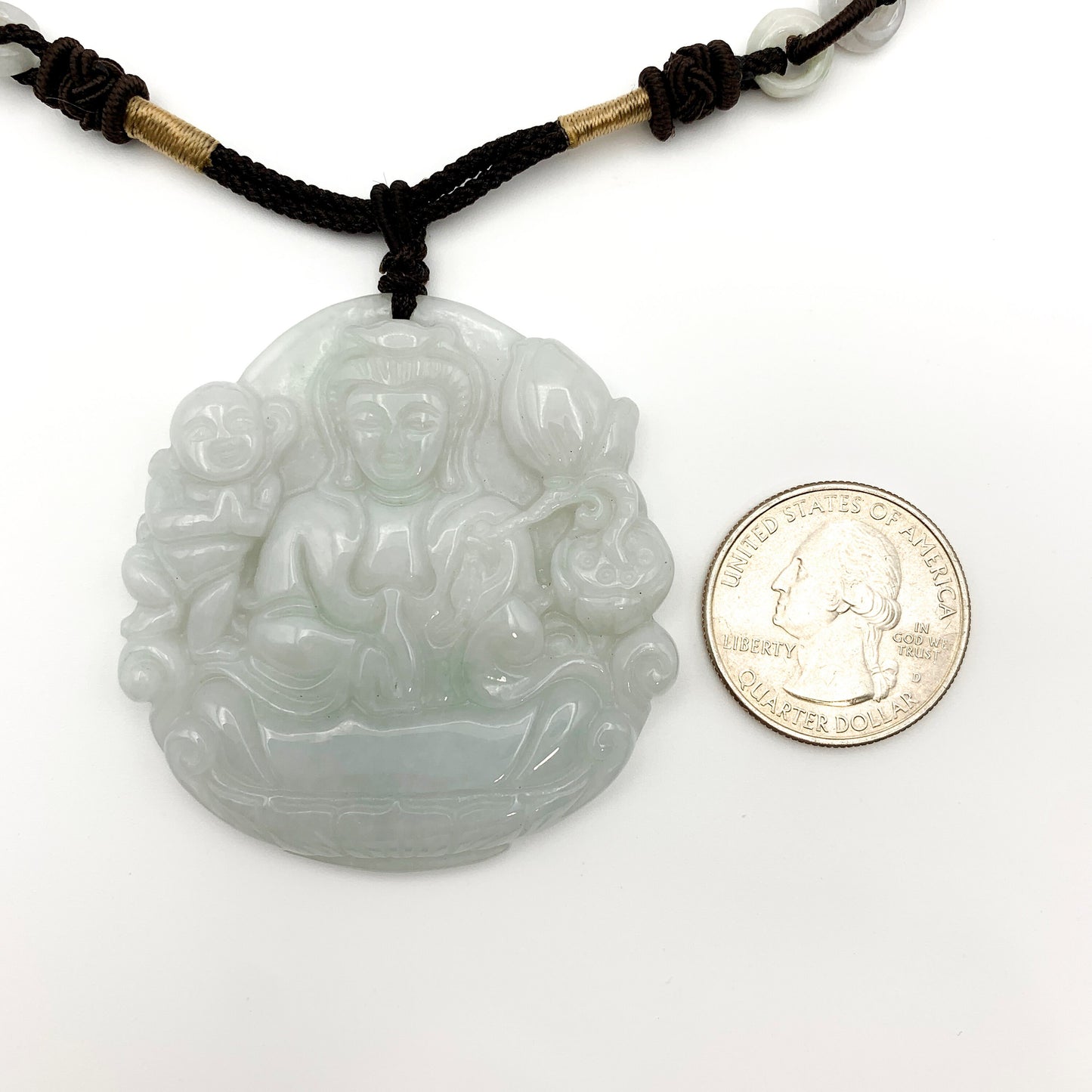 Large Jadeite Jade Guan Yin Avalokiteshvara Carved Pendant, YW-0321-1646714405 - AriaDesignCollection