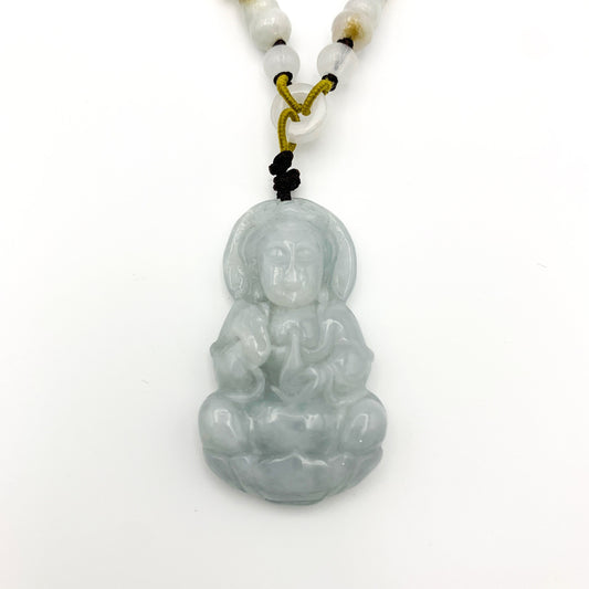 Jadeite Jade Guan Yin Kwan Yin Avalokitesvara, Quan Am, Carved Pendant Necklace, YW-0110-1646451734 - AriaDesignCollection