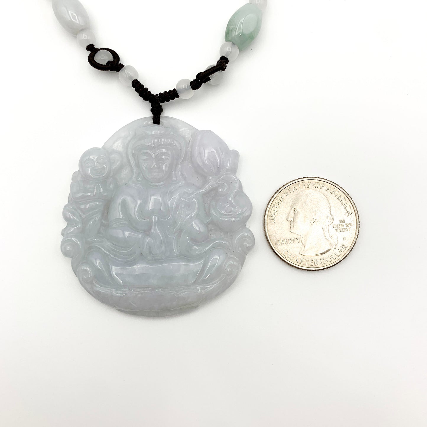 Large Jadeite Jade Guan Yin Avalokiteshvara Carved Pendant, YW-0110-1646675866 - AriaDesignCollection