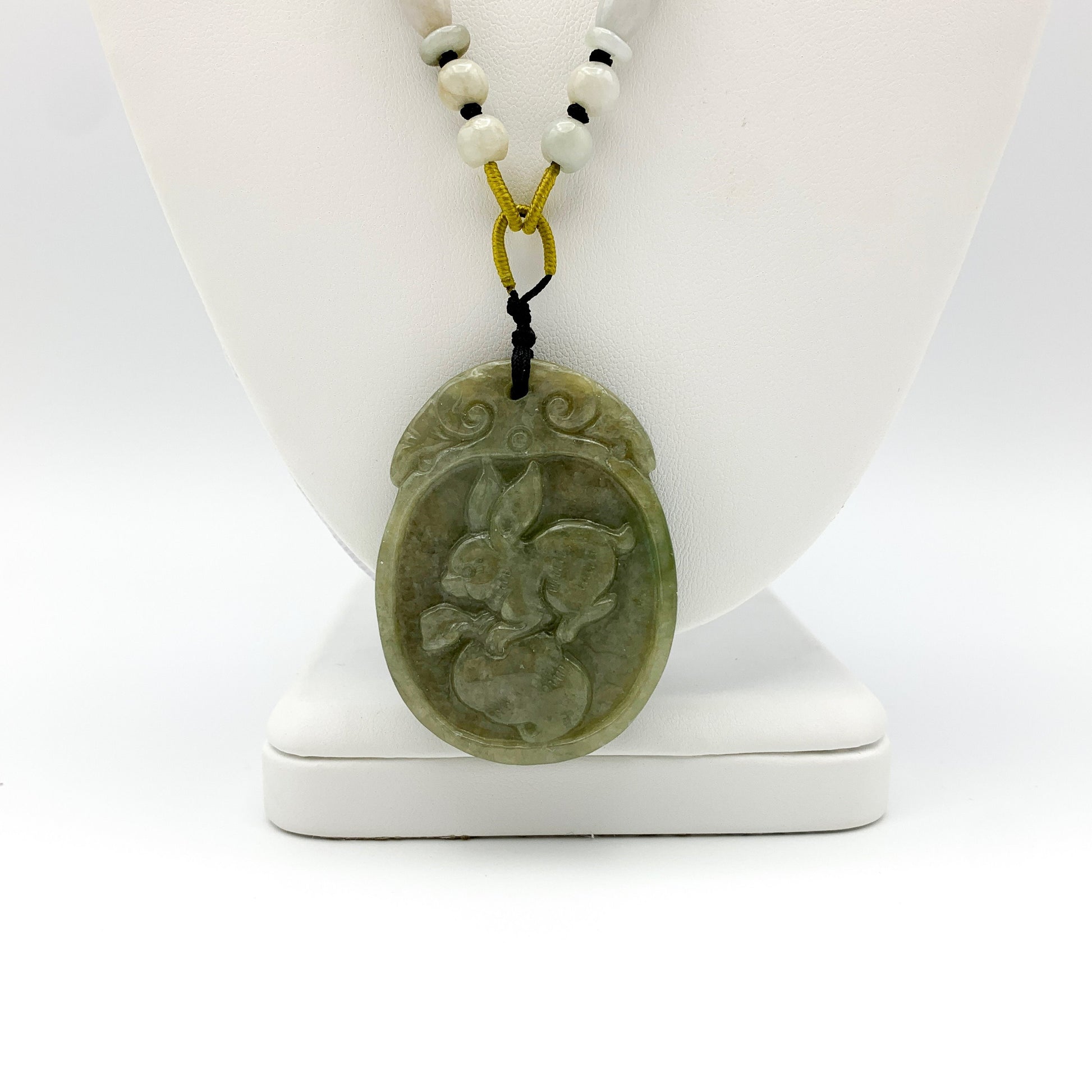 Jadeite Jade Rabbit Chinese Zodiac Carved Pendant, YW-0110-1646675825 - AriaDesignCollection