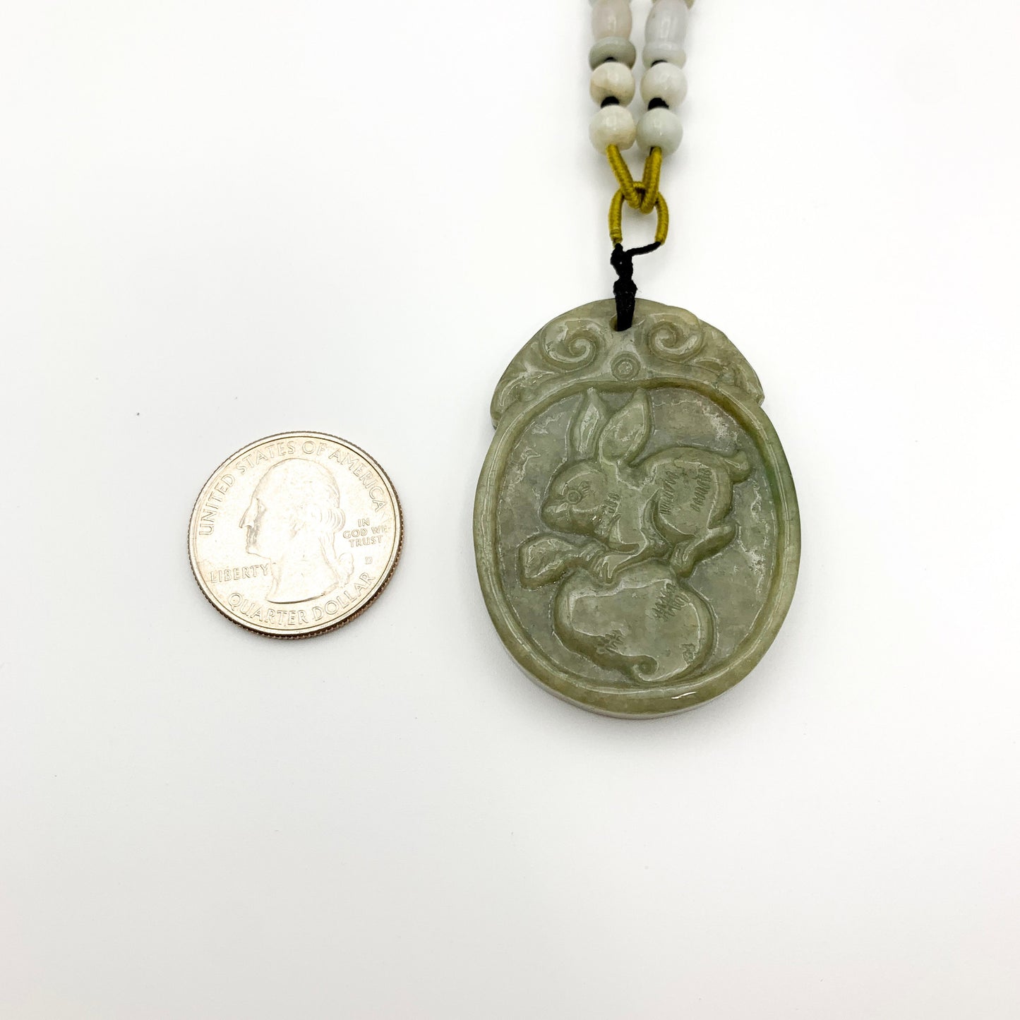 Jadeite Jade Rabbit Chinese Zodiac Carved Pendant, YW-0110-1646675825 - AriaDesignCollection