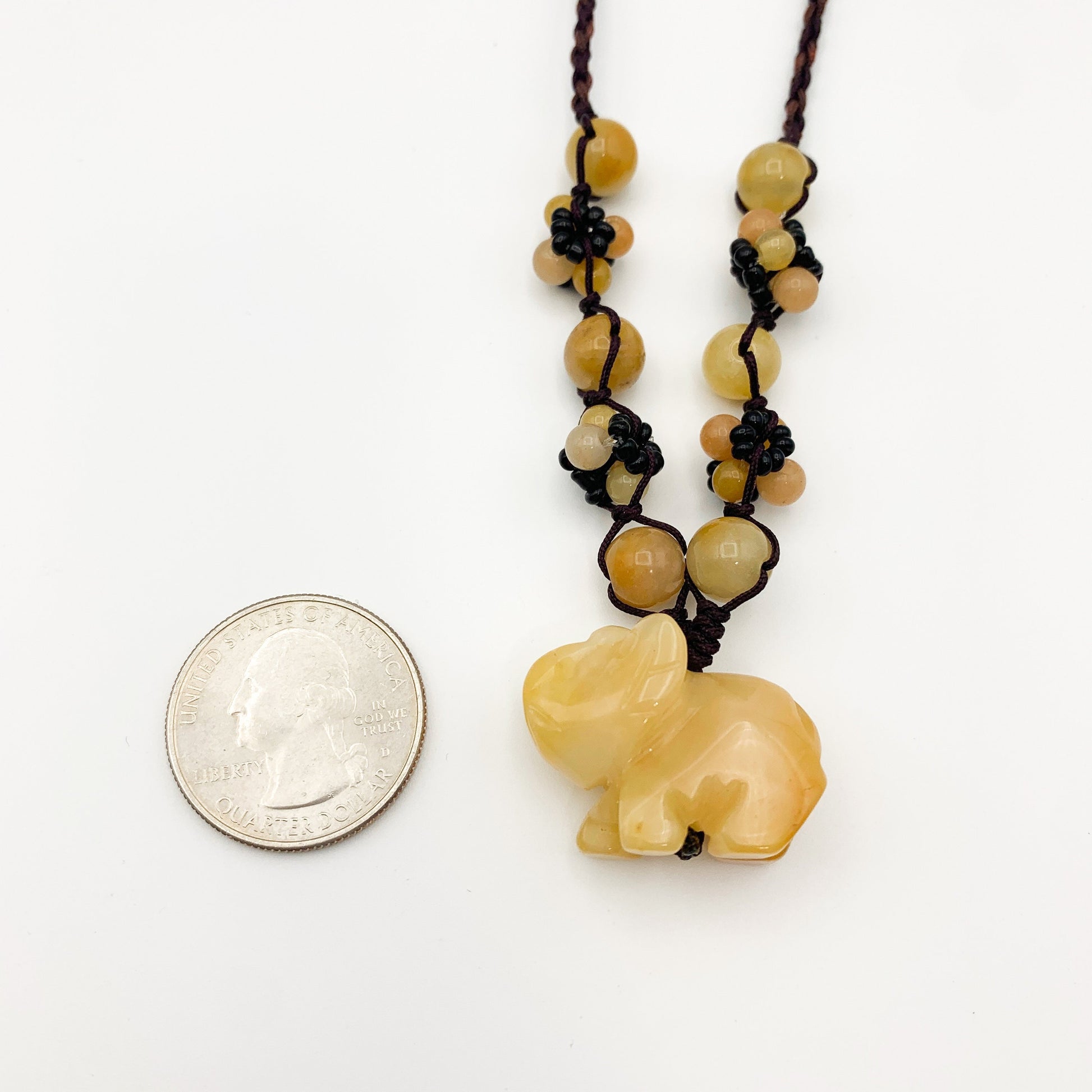 Yellow Jade Elephant Carved Necklace, YW-0110-1646608140 - AriaDesignCollection