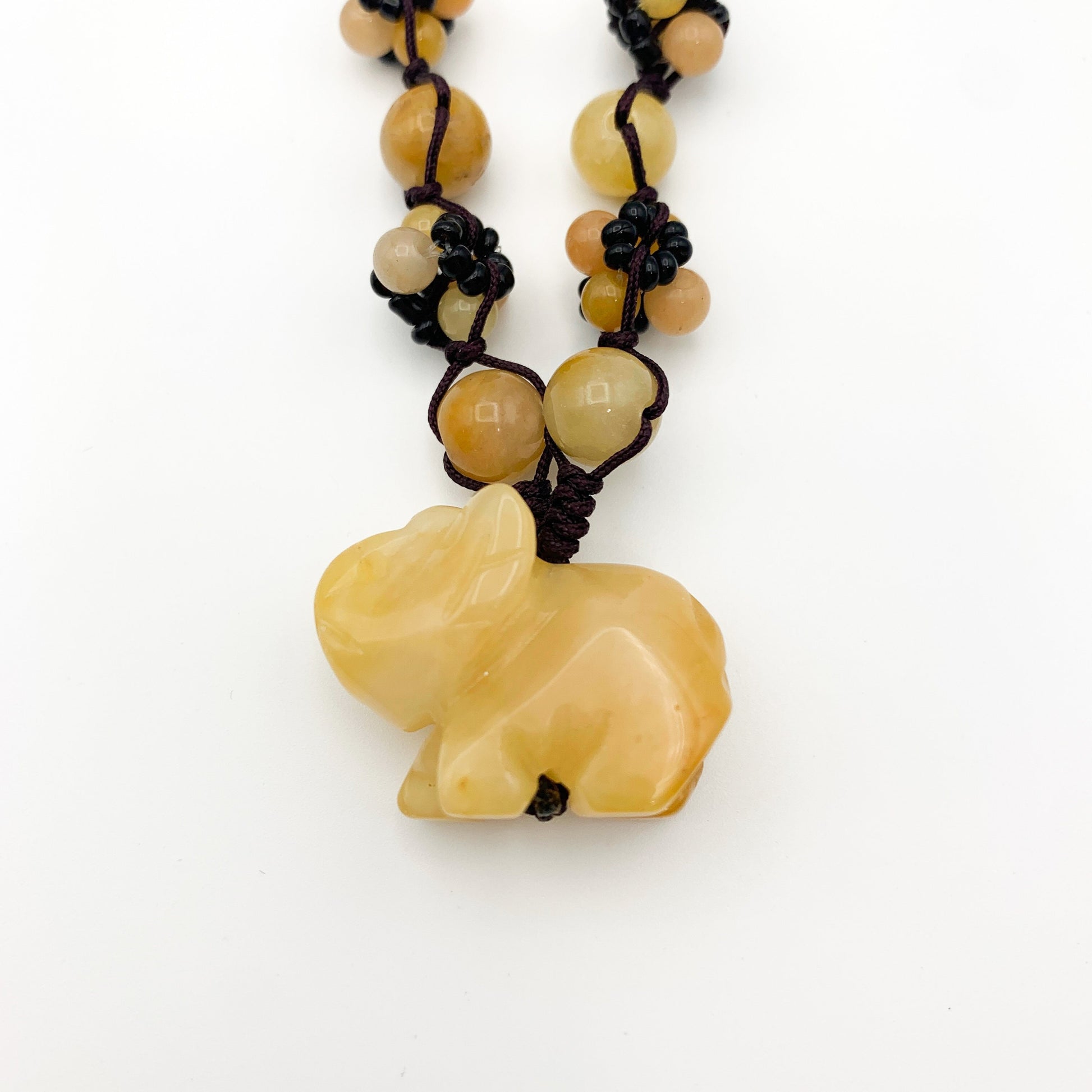 Yellow Jade Elephant Carved Necklace, YW-0110-1646608140 - AriaDesignCollection