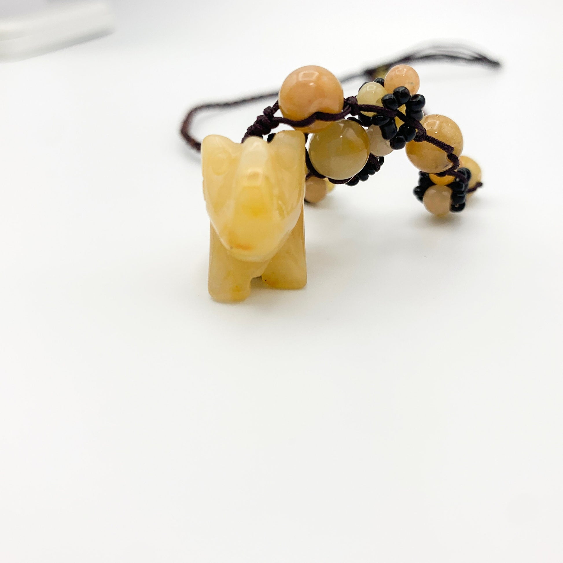 Yellow Jade Elephant Carved Necklace, YW-0110-1646608140 - AriaDesignCollection