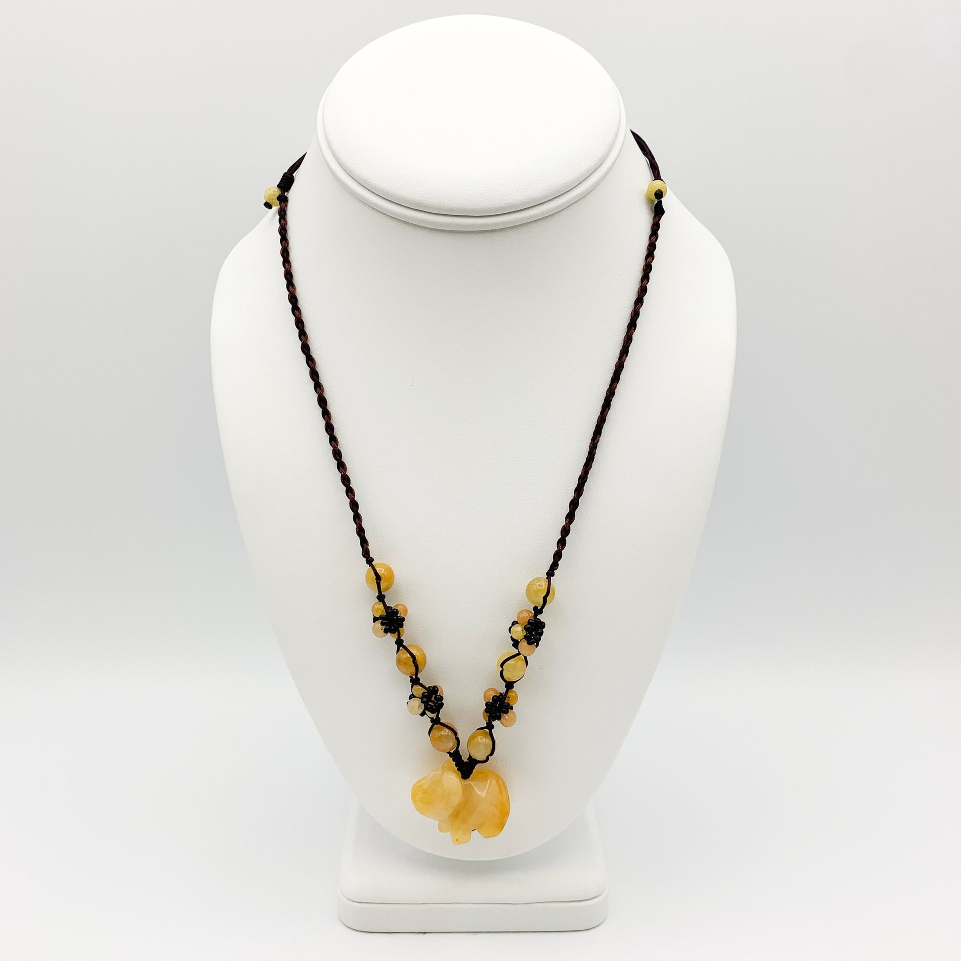 Yellow Jade Elephant Carved Necklace, YW-0110-1646608140 - AriaDesignCollection