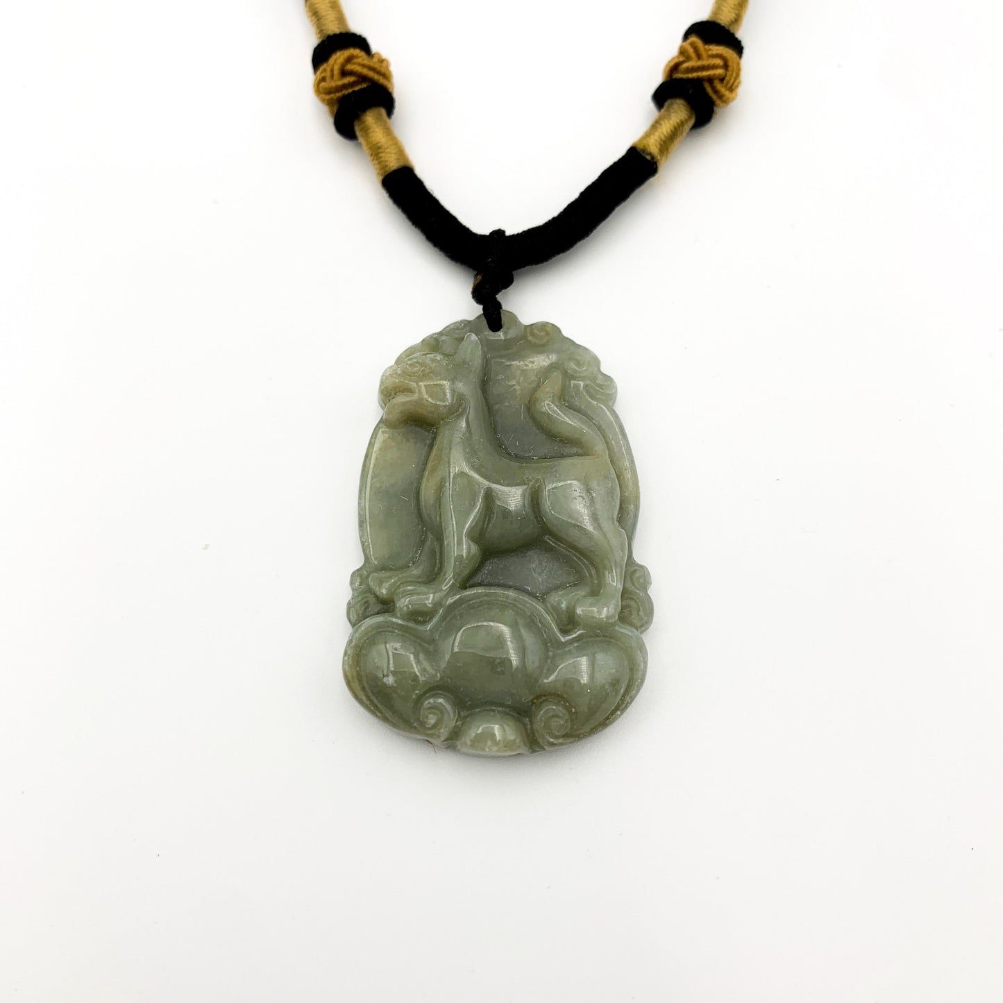 Jadeite Jade Dog Chinese Zodiac Carved Rustic Pendant Necklace, YW-0110-1646607360 - AriaDesignCollection