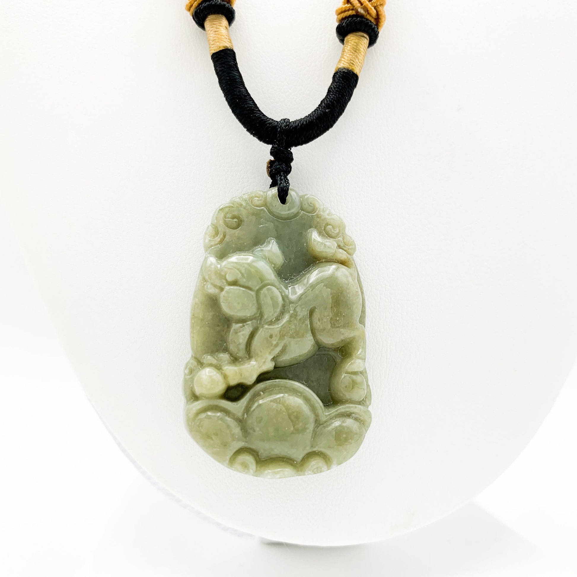 Jadeite Jade Pig Boar Chinese Zodiac Carved Rustic Pendant Necklace, YW-0110-1646605343 - AriaDesignCollection