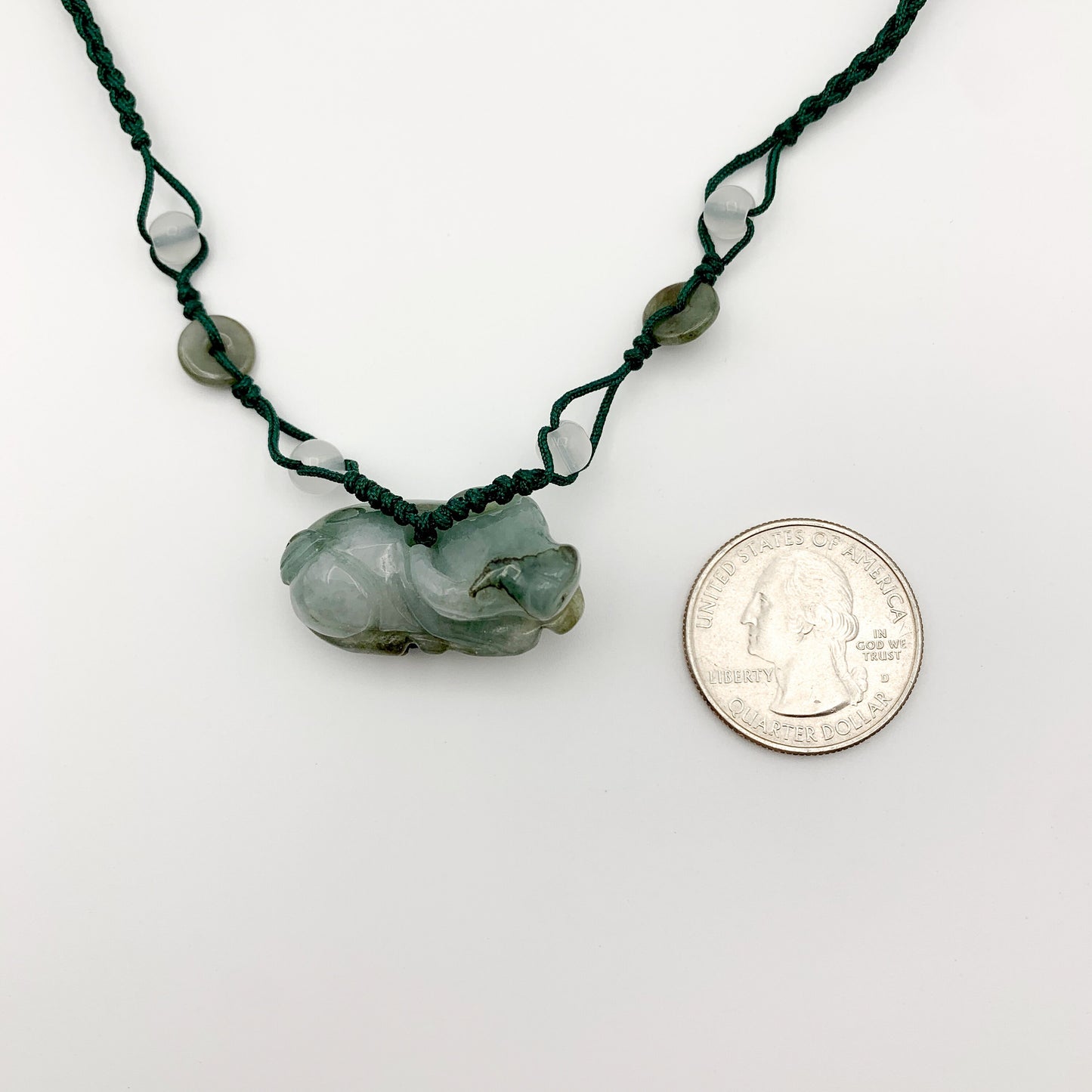 Jadeite Jade Ox Bull Cow Chinese Zodiac Carved Pendant Necklace, YW-0110-1646545381 - AriaDesignCollection