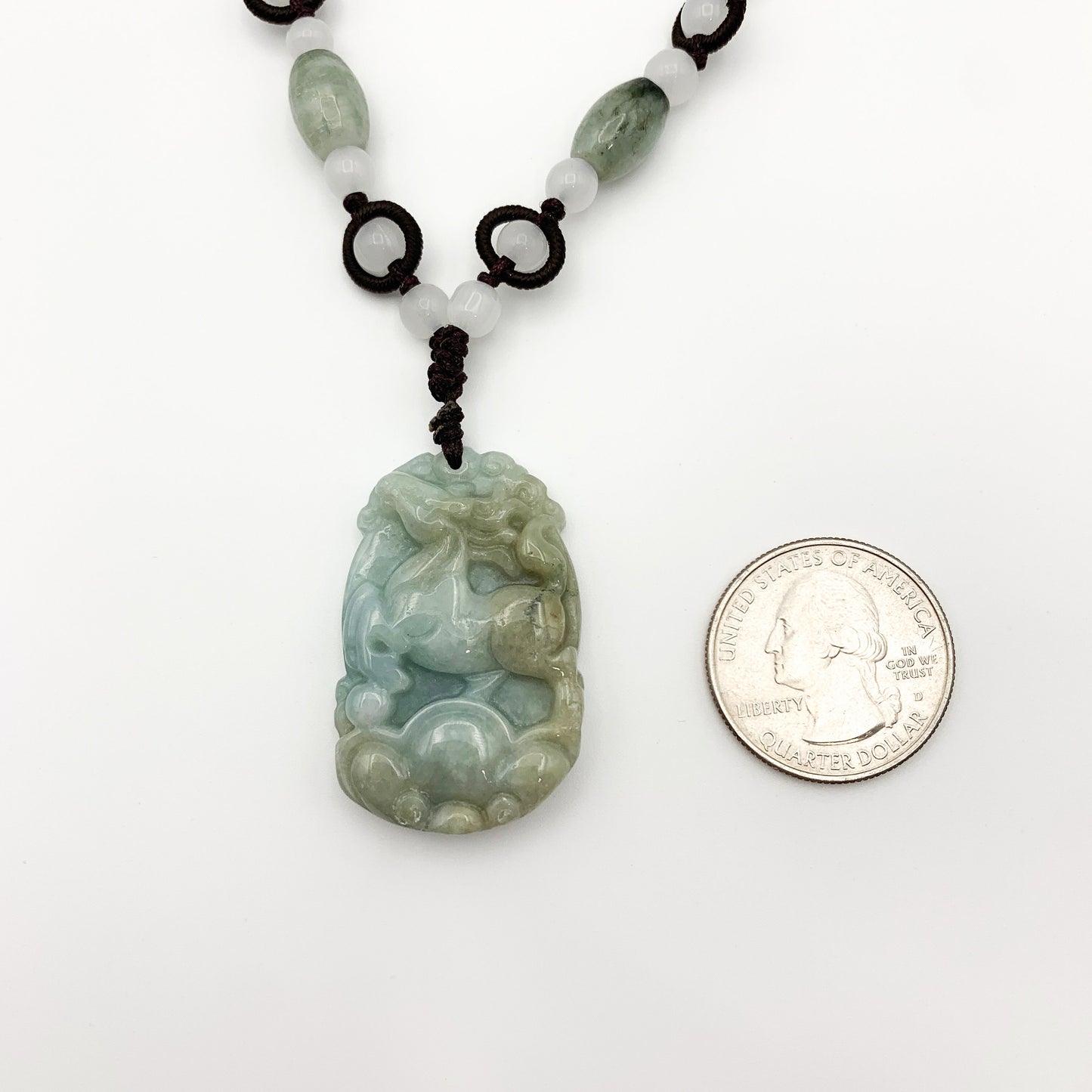 Horse Jadeite Chinese Zodiac Rustic Carved Pendant Necklace, YW-0110-1646517628 - AriaDesignCollection