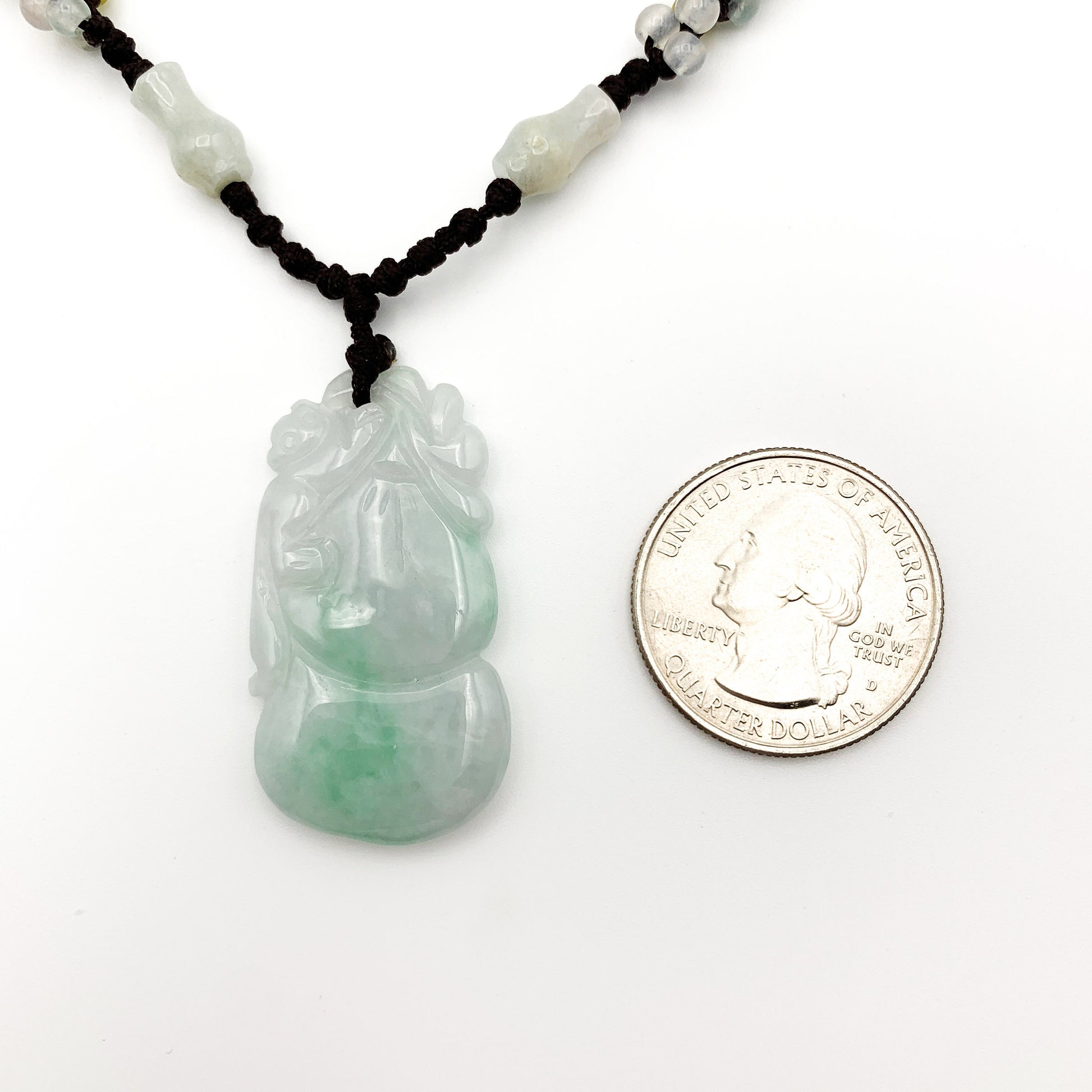 Jadeite Jade Peach Carved Necklace, Green Jade Pendant, Green Jade Necklace, YW-0110-1646463196 - AriaDesignCollection