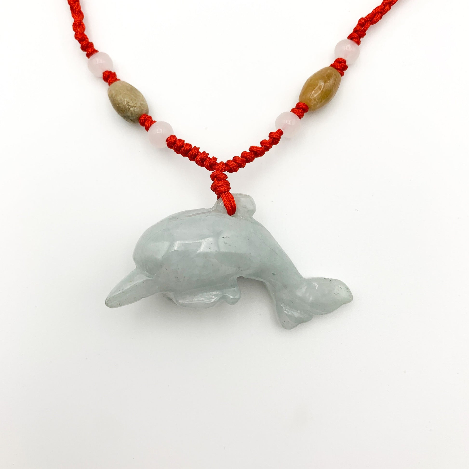 Jadeite Jade Dolphin Chinese Zodiac Carved Red Necklace, YW-0110-1646463131 - AriaDesignCollection