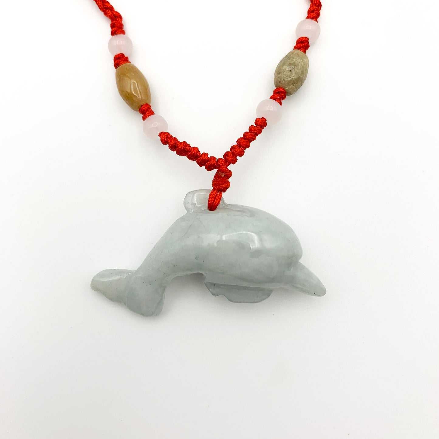 Jadeite Jade Dolphin Chinese Zodiac Carved Red Necklace, YW-0110-1646463131 - AriaDesignCollection