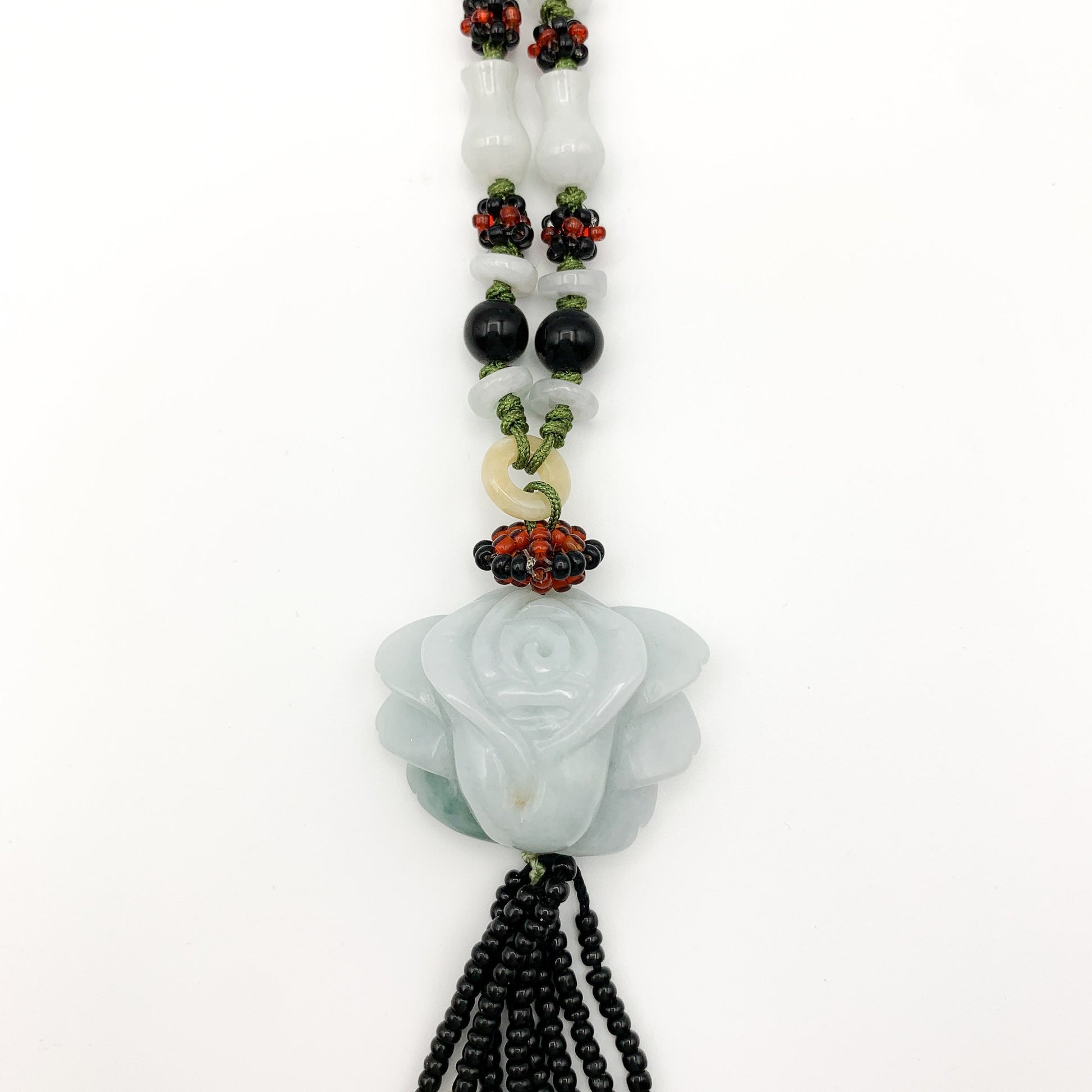 Jadeite Jade Carved Flower Necklace, YW-0110-1646171395 - AriaDesignCollection