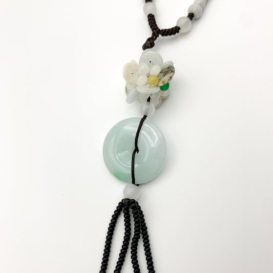 Jadeite Jade Circle Donut Peace Buckle Carved Necklace, YW-0110-1646162359 - AriaDesignCollection