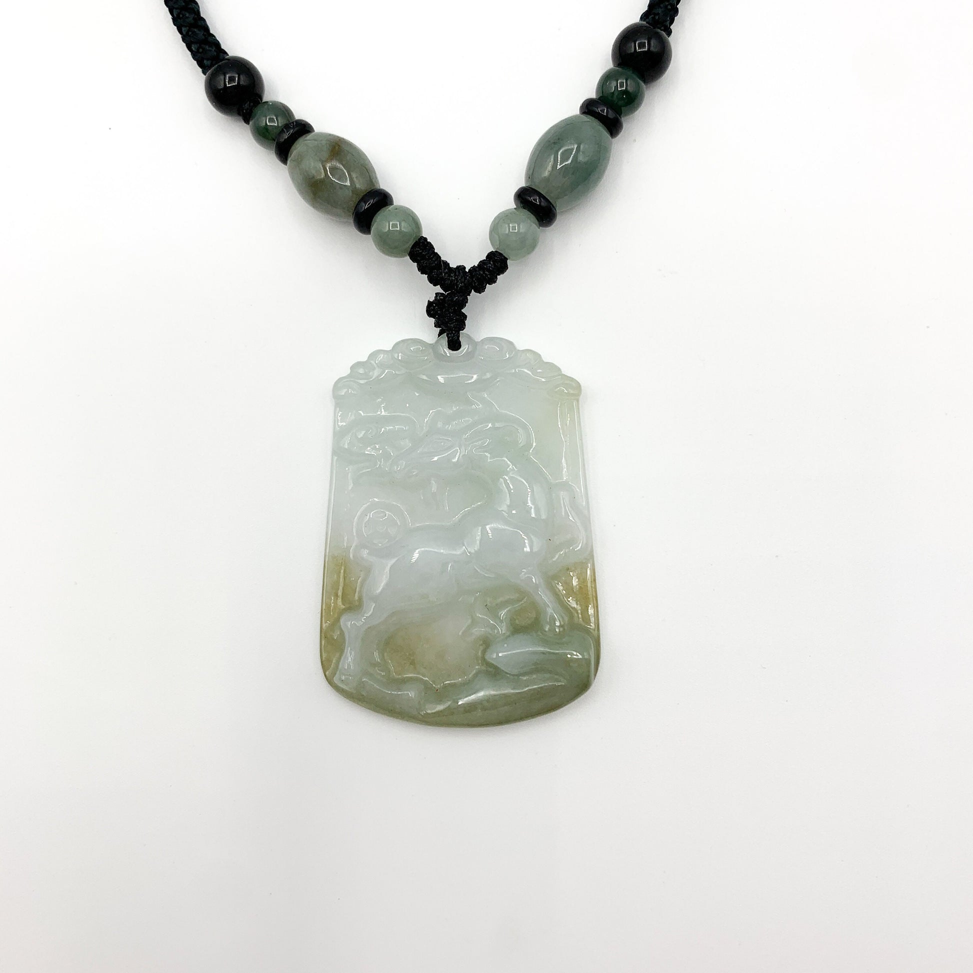 Jadeite Jade Sheep Goat Ram Chinese Zodiac Carved Pendant Necklace, YW-0321-1646061640 - AriaDesignCollection