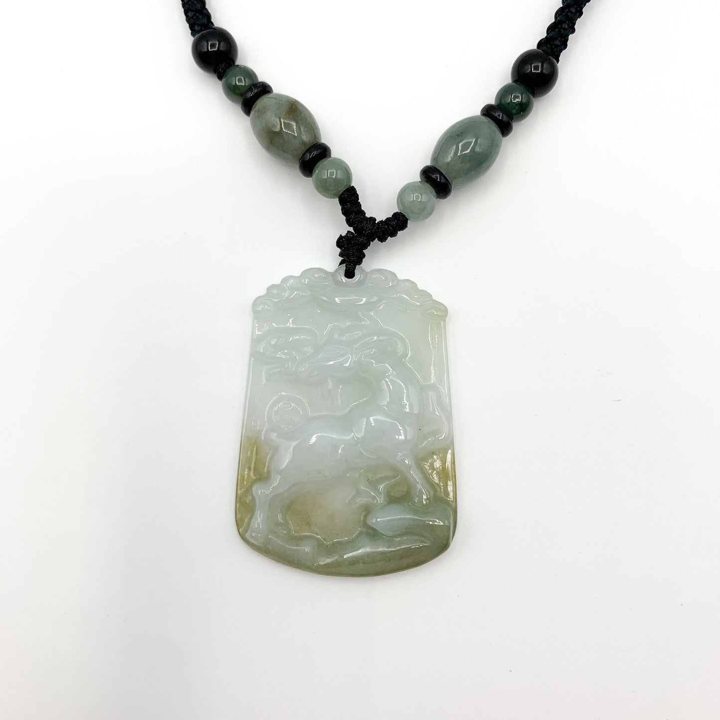 Jadeite Jade Sheep Goat Ram Chinese Zodiac Carved Pendant Necklace, YW-0321-1646061640 - AriaDesignCollection