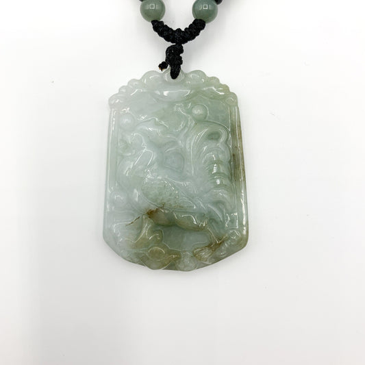 Jadeite Jade Rooster Chicken Chinese Zodiac Carved Rustic Pendant Necklace, YW-0321-1646061500 - AriaDesignCollection