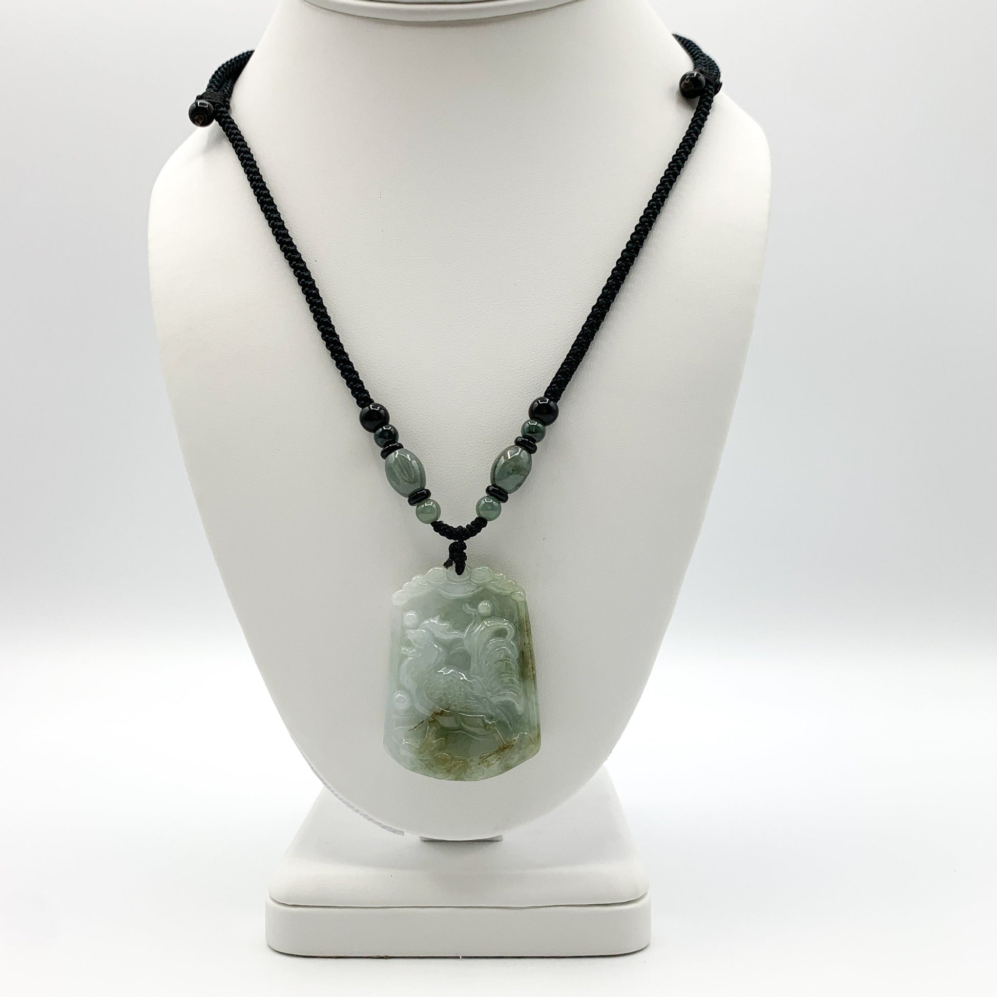 Jadeite Jade Rooster Chicken Chinese Zodiac Carved Rustic Pendant Necklace, YW-0321-1646061500 - AriaDesignCollection