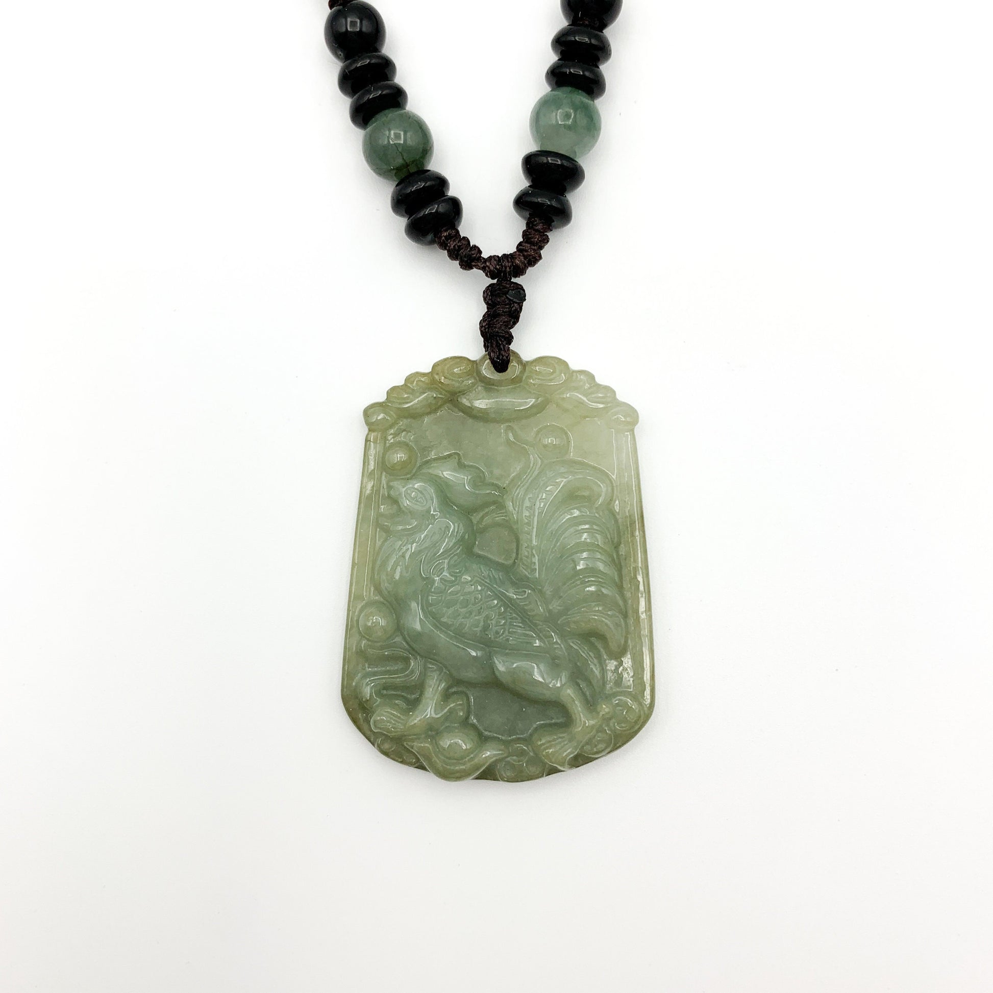 Jadeite Jade Rooster Chicken Chinese Zodiac Carved Rustic Pendant Necklace, YW-0321-1645944488 - AriaDesignCollection