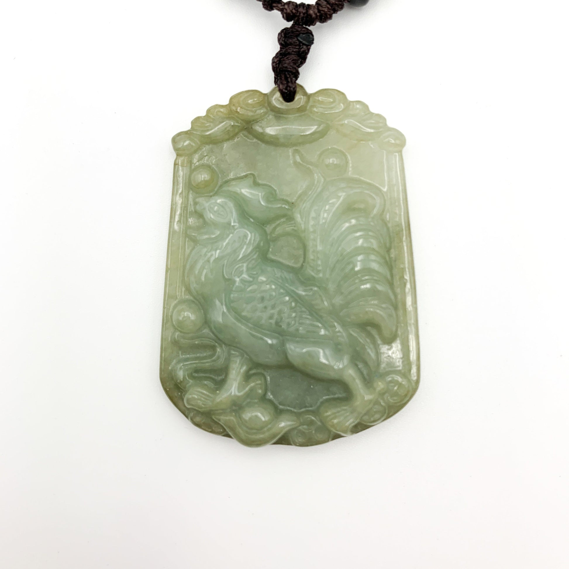 Jadeite Jade Rooster Chicken Chinese Zodiac Carved Rustic Pendant Necklace, YW-0321-1645944488 - AriaDesignCollection