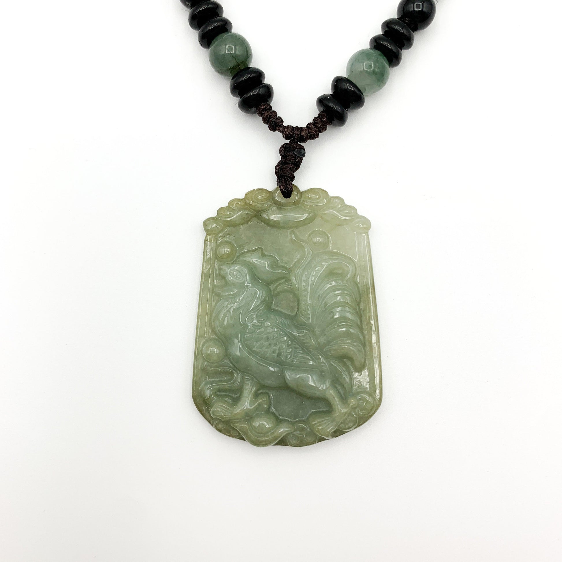 Jadeite Jade Rooster Chicken Chinese Zodiac Carved Rustic Pendant Necklace, YW-0321-1645944488 - AriaDesignCollection